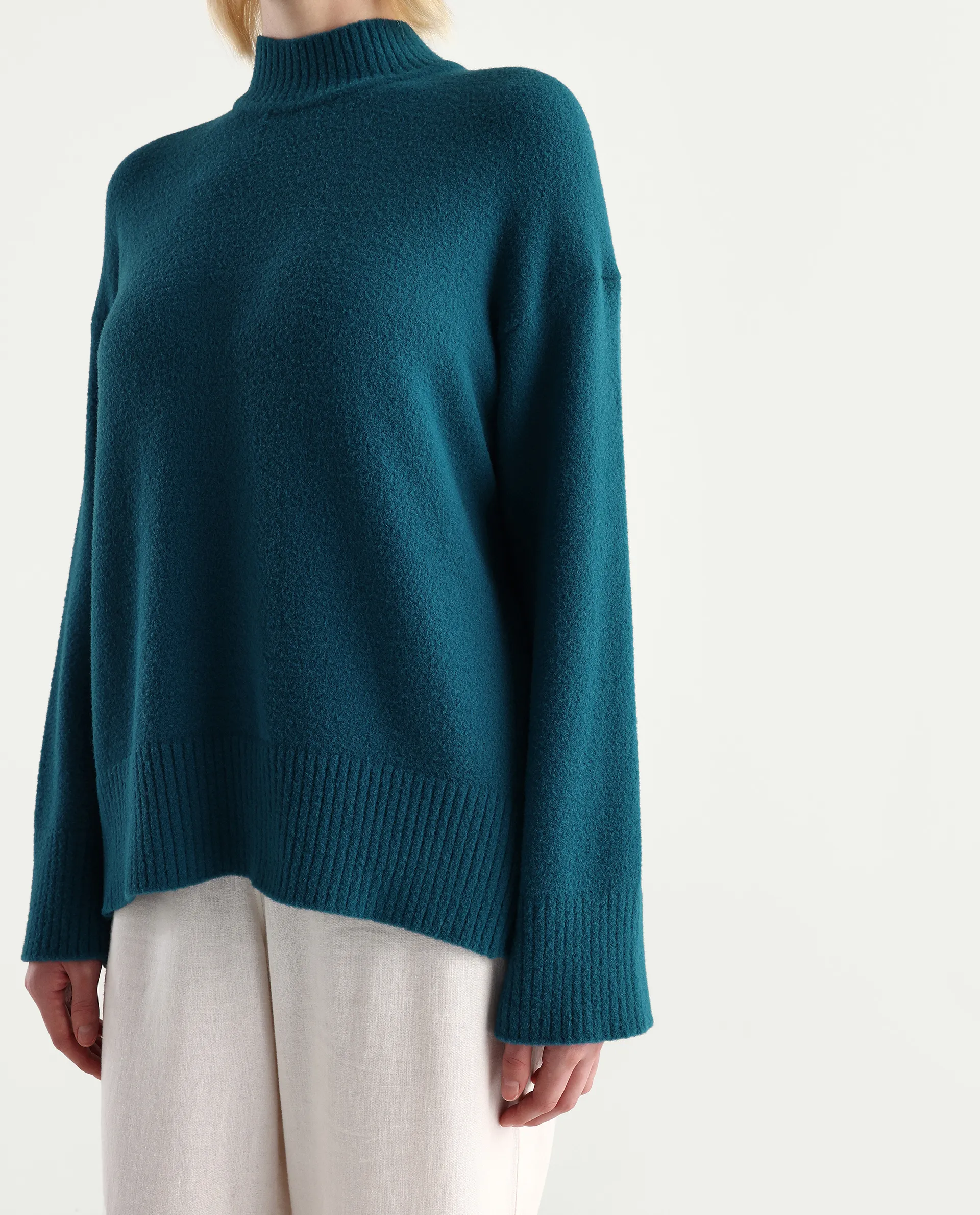 Rareism Women's Zilli Dark Petrol Nylon High Neck Oversize Fit Sweater Oversize - Image 4