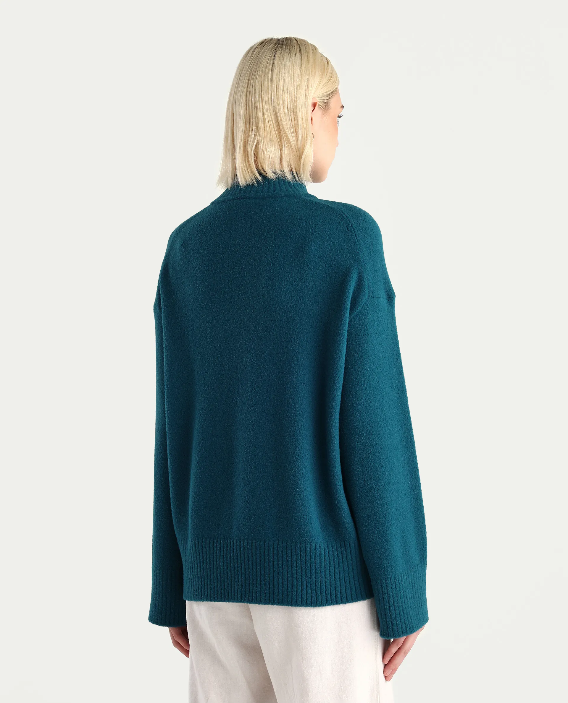 Rareism Women's Zilli Dark Petrol Nylon High Neck Oversize Fit Sweater Oversize - Image 7