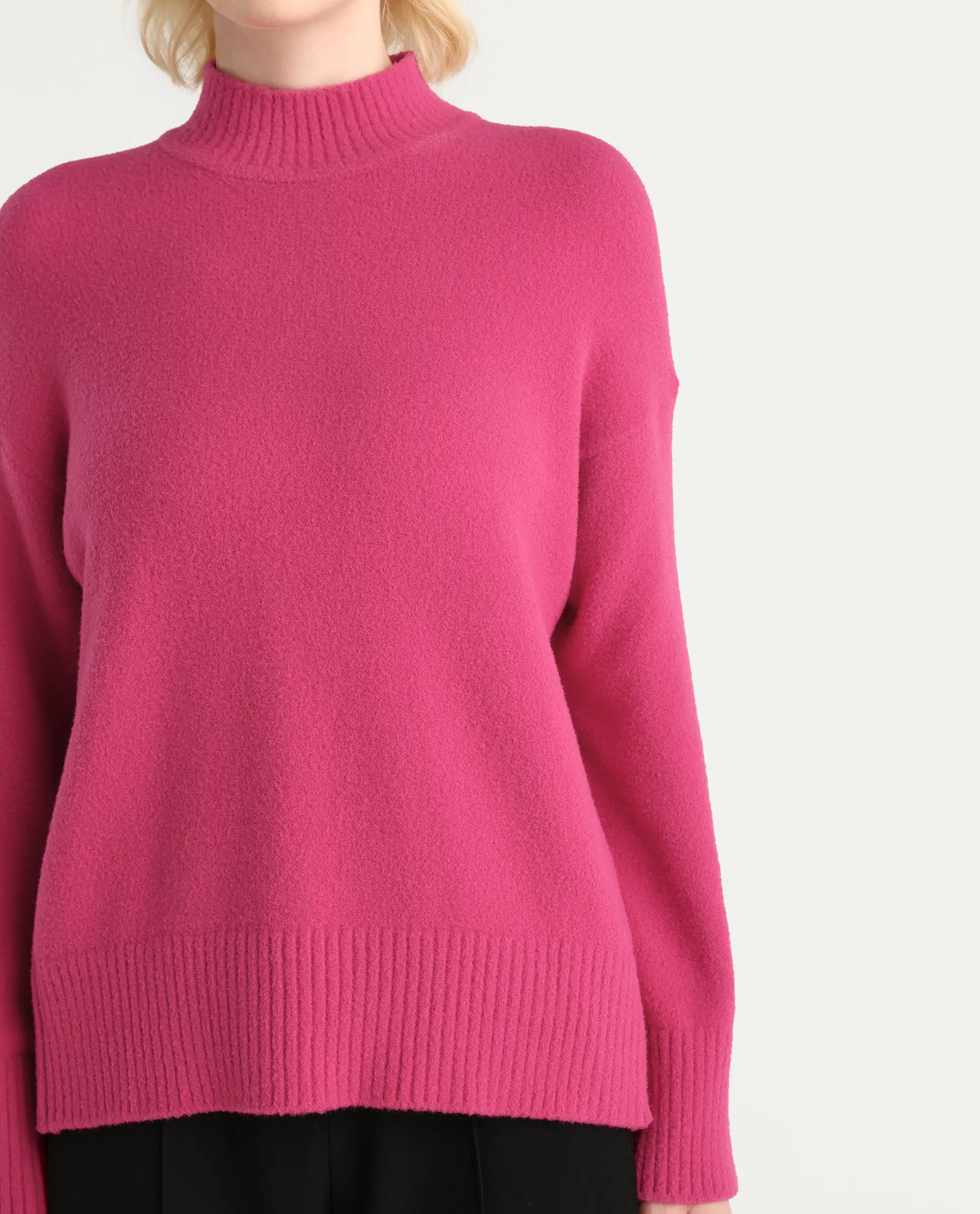 Rareism Women's Zilli Pink Nylon High Neck Oversize Fit Sweater - Image 4