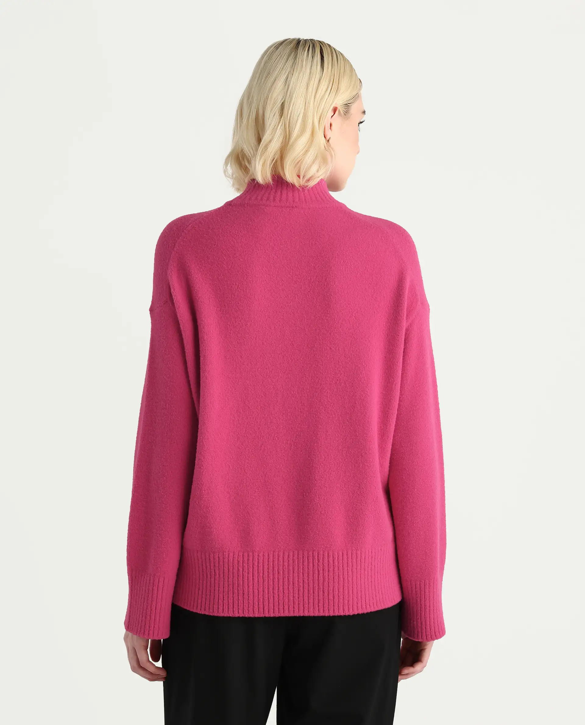 Rareism Women's Zilli Pink Nylon High Neck Oversize Fit Sweater - Image 7