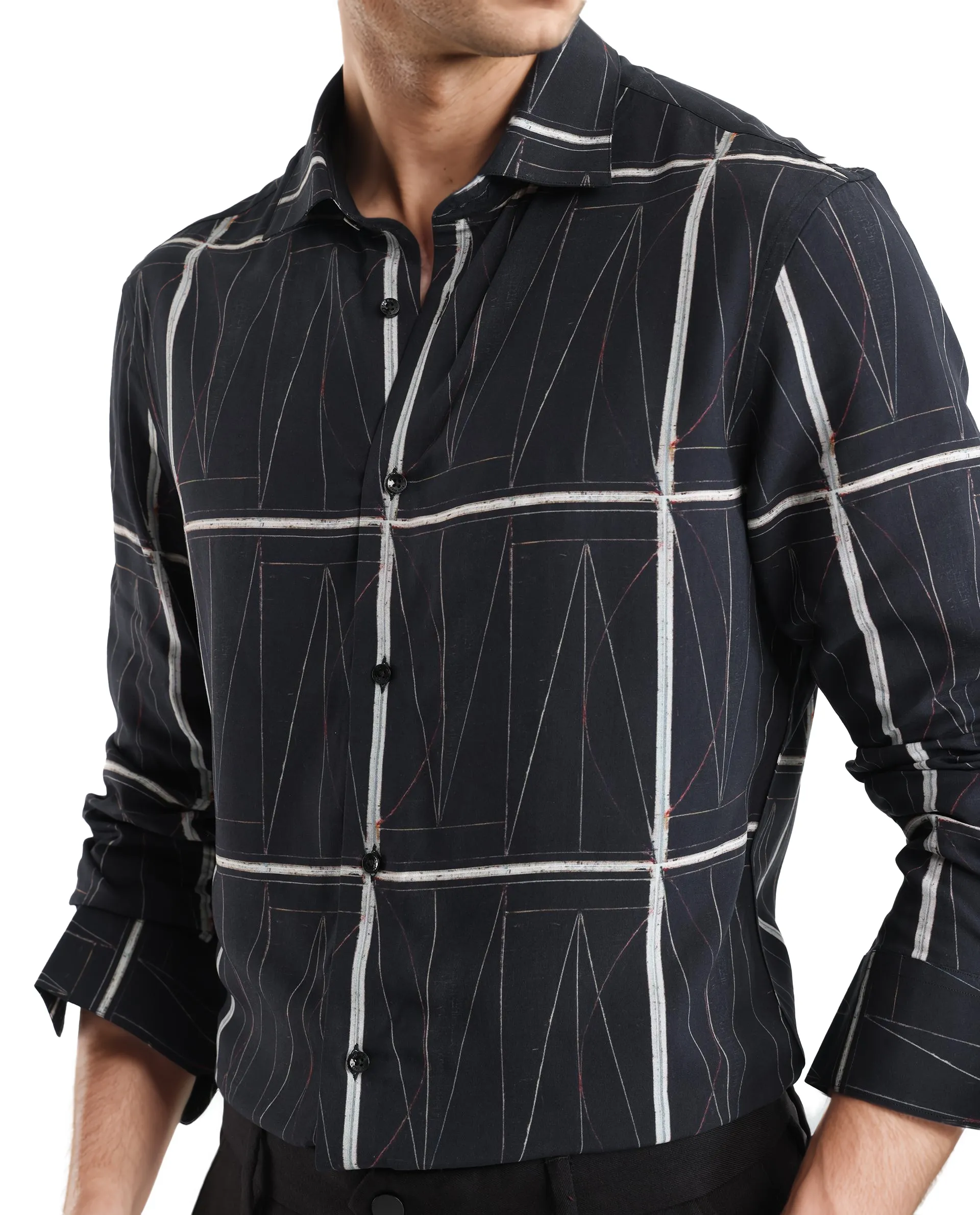 Rare Rabbit Men's Zilon Black Viscose Abstract Print Regular Fit Full Sleeve Collared Shirt - Image 3