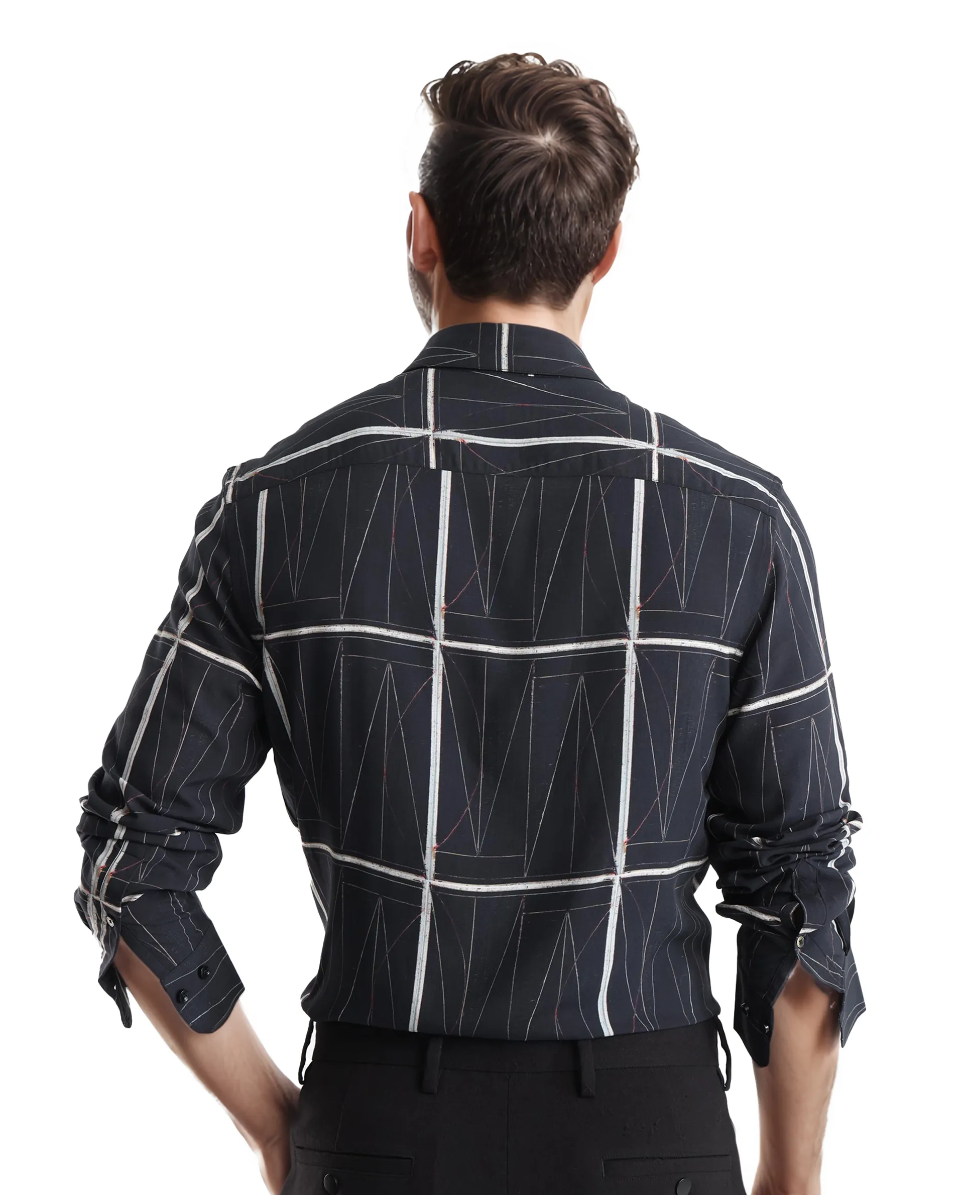Rare Rabbit Men's Zilon Black Viscose Abstract Print Regular Fit Full Sleeve Collared Shirt - Image 4