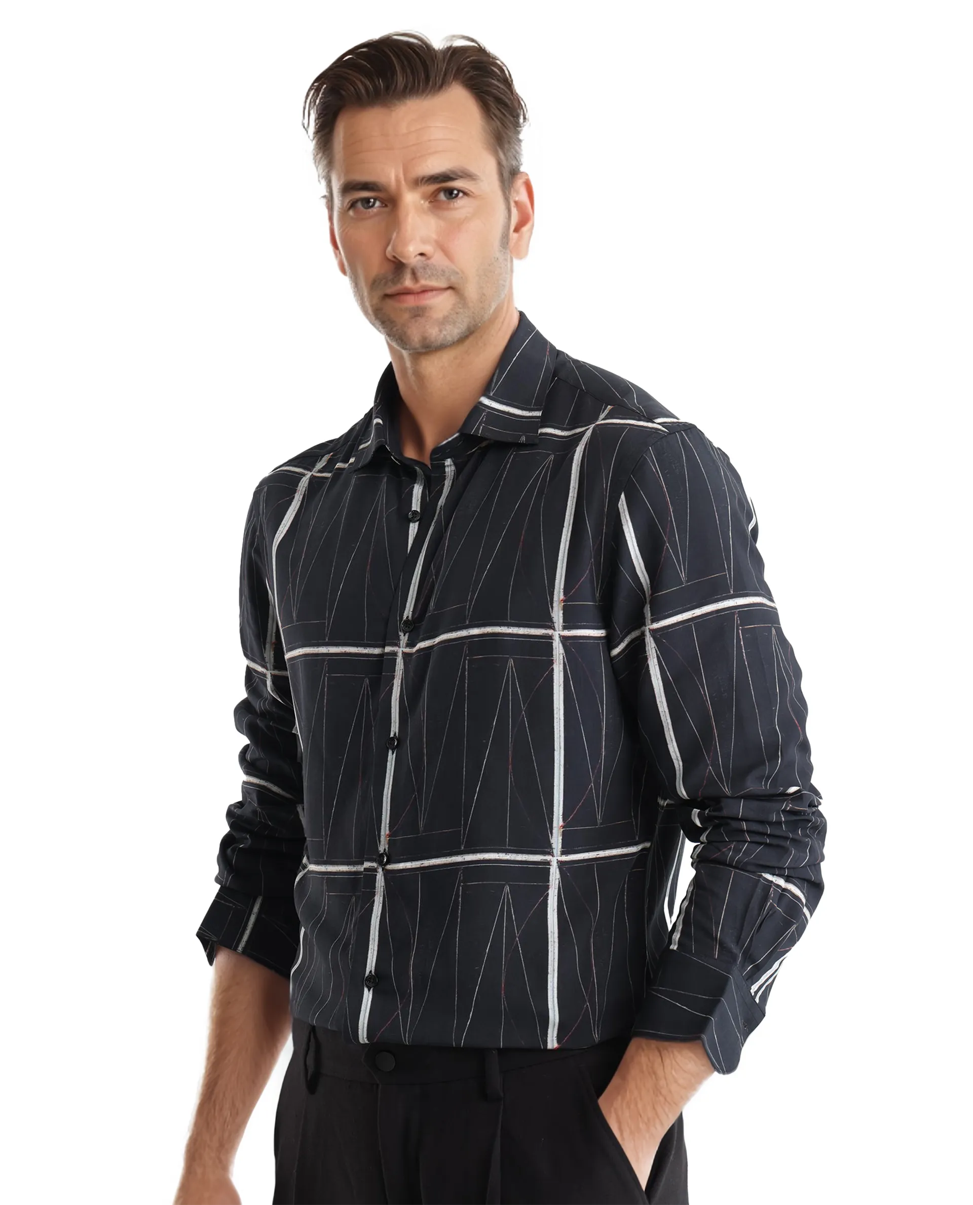 Rare Rabbit Men's Zilon Black Viscose Abstract Print Regular Fit Full Sleeve Collared Shirt - Image 5