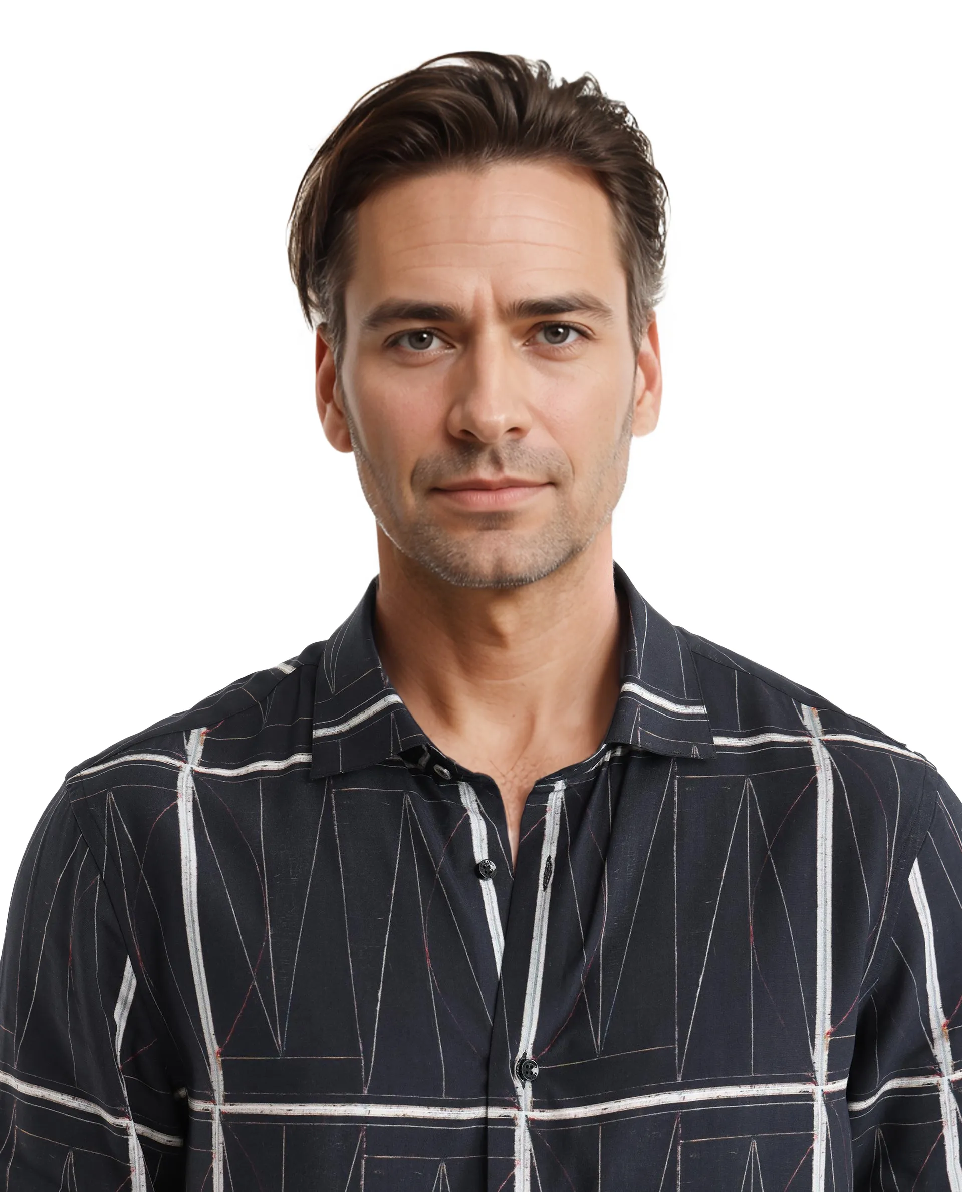 Rare Rabbit Men's Zilon Black Viscose Abstract Print Regular Fit Full Sleeve Collared Shirt - Image 7