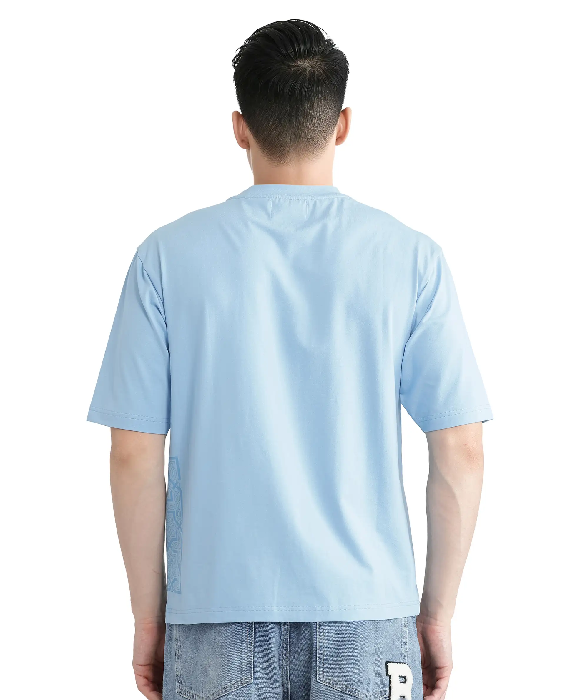 Rare Rabbit Men's Zilos Light Blue Cotton Blend Graphic Print Oversized Fit Half Sleeve Crew Neck T-Shirt - Image 7