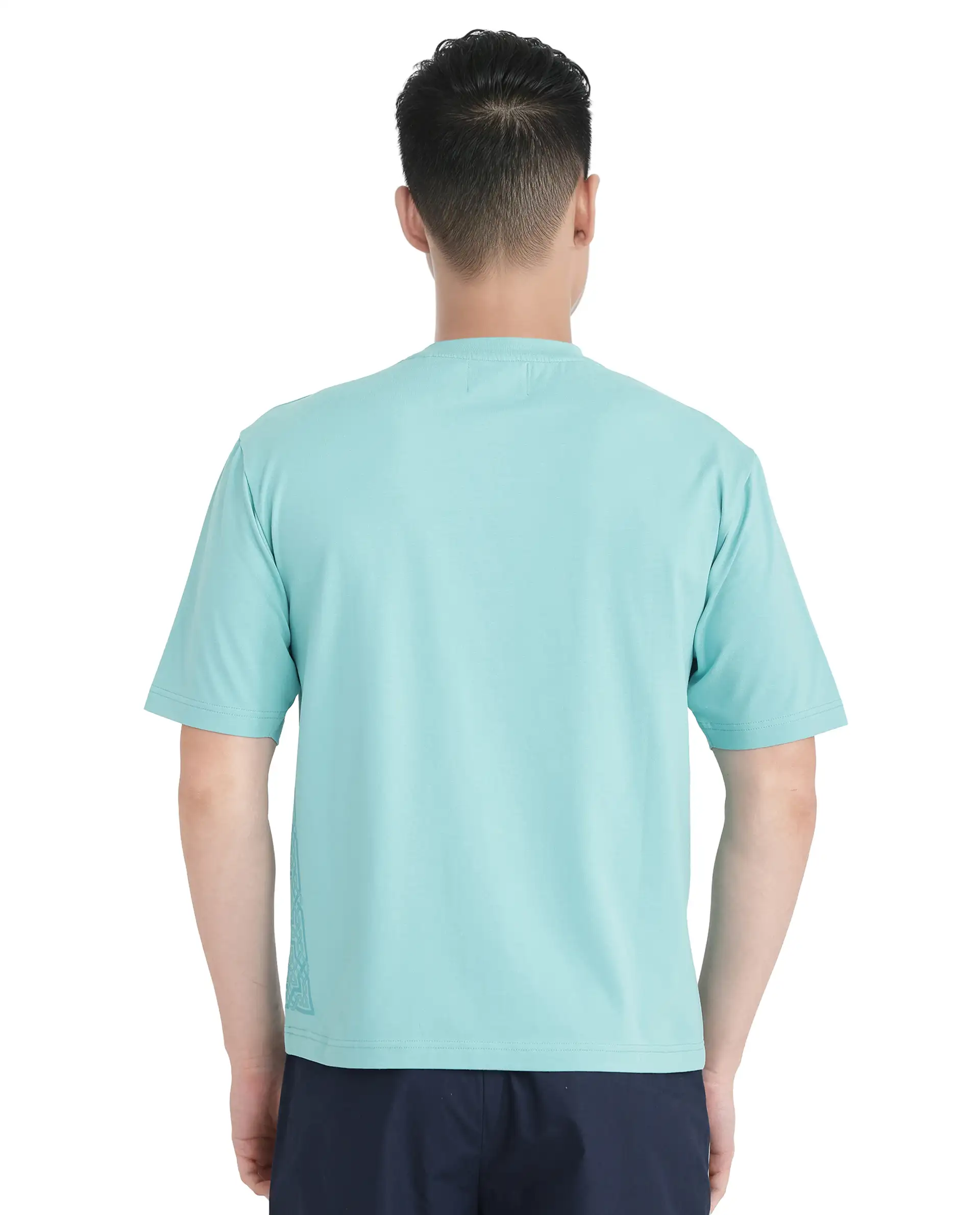 Rare Rabbit Men's Zilos Light Green Cotton Blend Graphic Print Oversized Fit Half Sleeve Crew Neck T-Shirt - Image 4