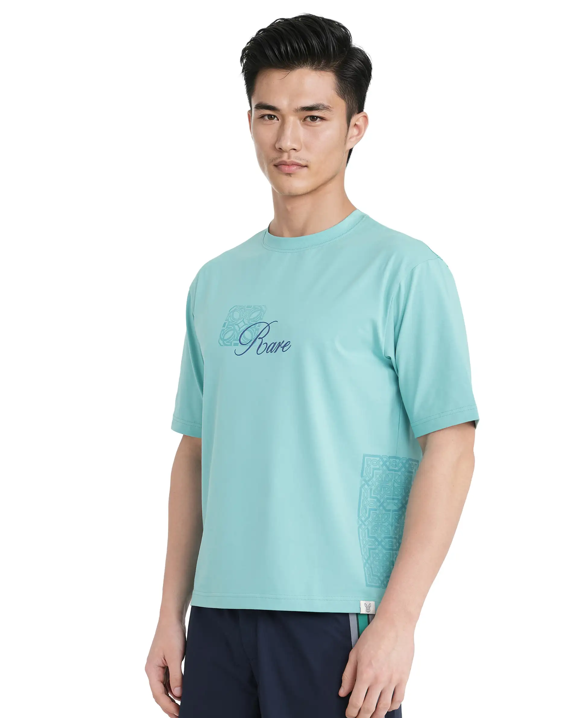 Rare Rabbit Men's Zilos Light Green Cotton Blend Graphic Print Oversized Fit Half Sleeve Crew Neck T-Shirt - Image 5