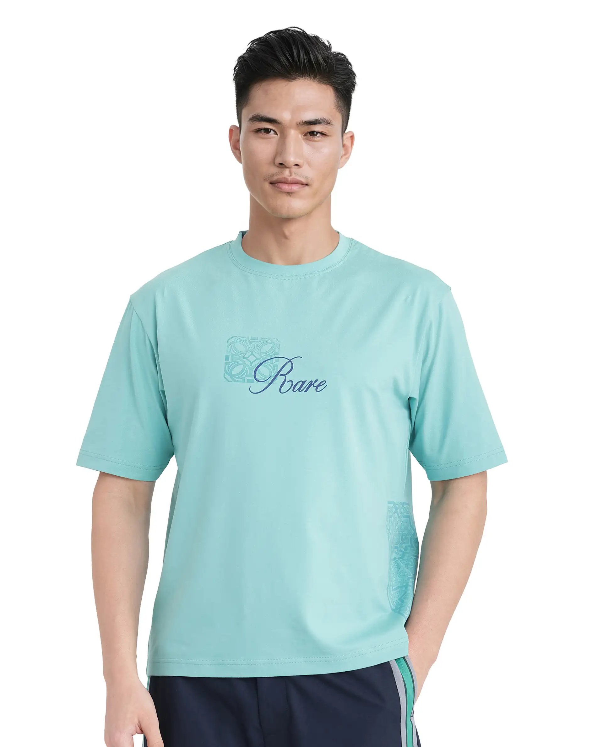 Rare Rabbit Men's Zilos Light Green Cotton Blend Graphic Print Oversized Fit Half Sleeve Crew Neck T-Shirt - Image 7