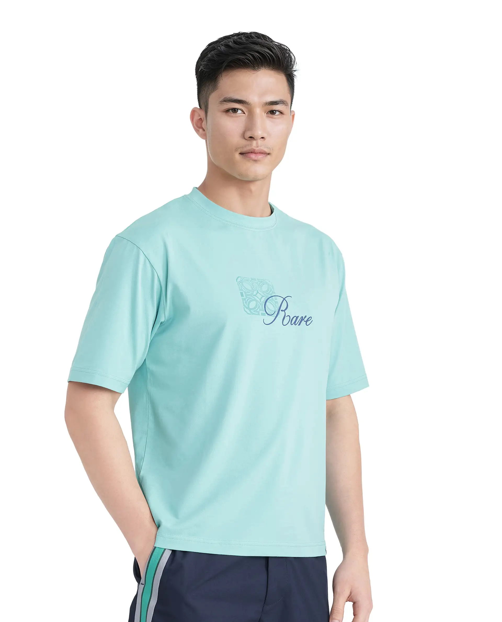 Rare Rabbit Men's Zilos Light Green Cotton Blend Graphic Print Oversized Fit Half Sleeve Crew Neck T-Shirt - Image 8