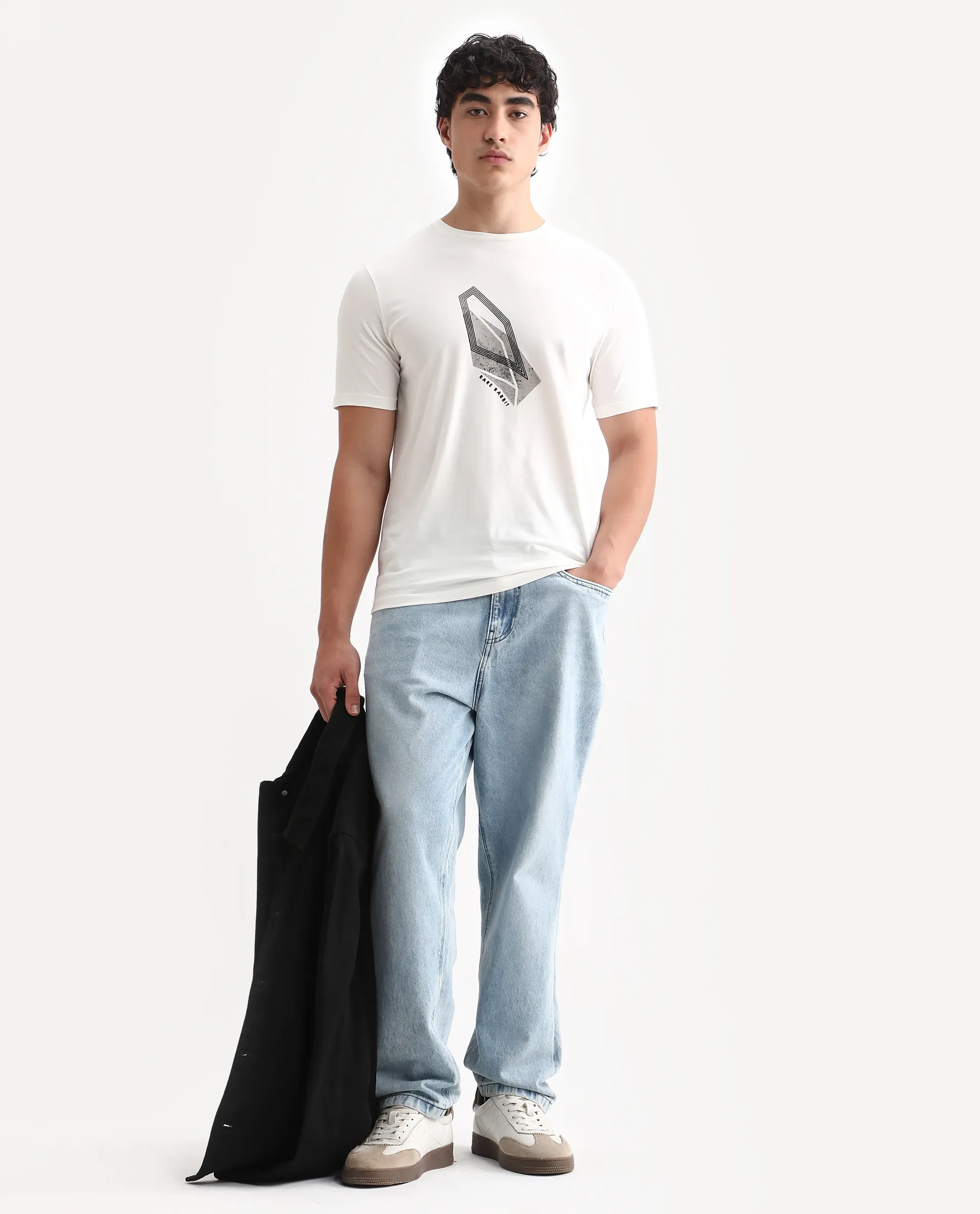 Rare Rabbit Men's Zima Off White Cotton Blend Graphic Print Regular Fit Half Sleeve Crew Neck T-Shirt - Image 3