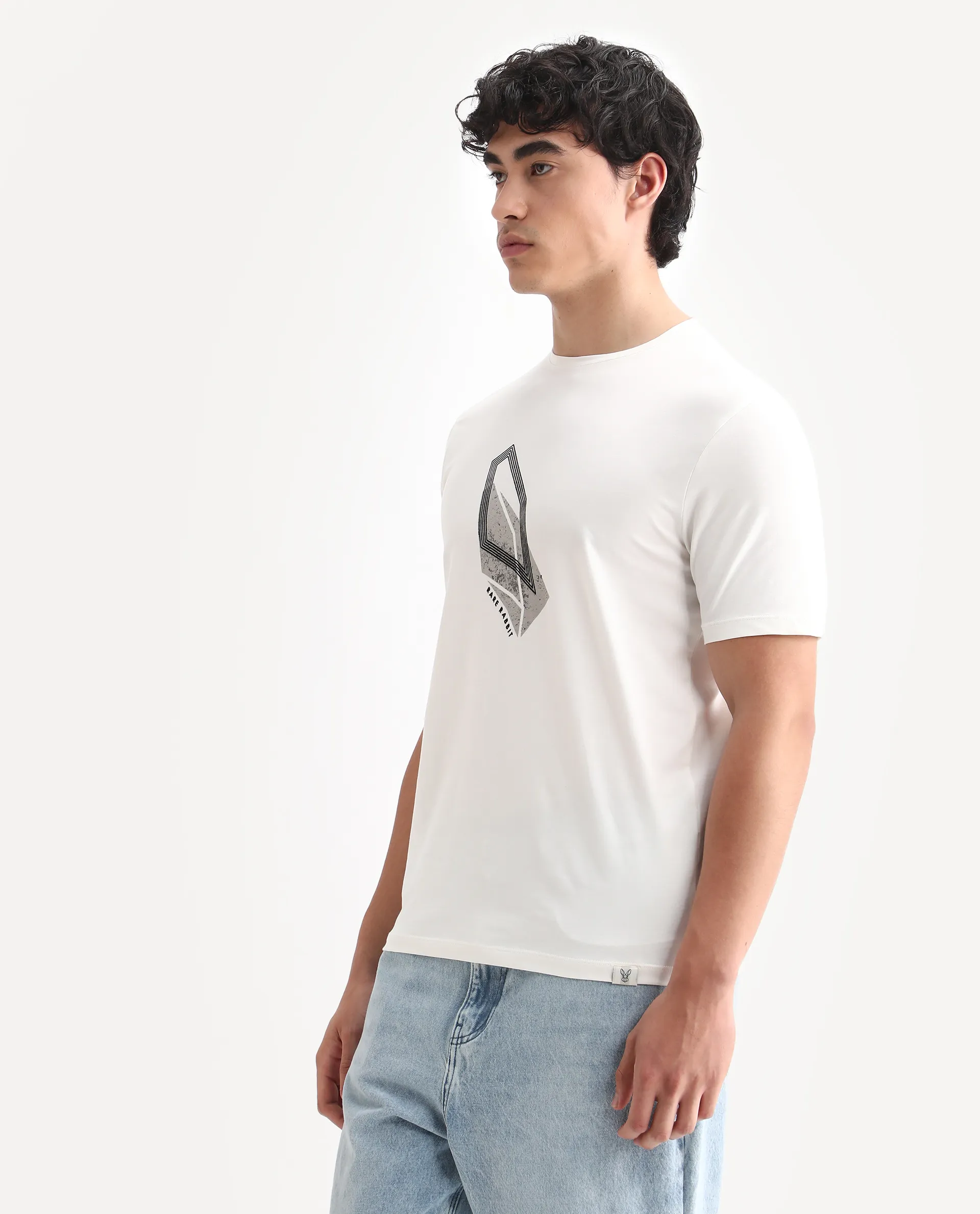 Rare Rabbit Men's Zima Off White Cotton Blend Graphic Print Regular Fit Half Sleeve Crew Neck T-Shirt - Image 5