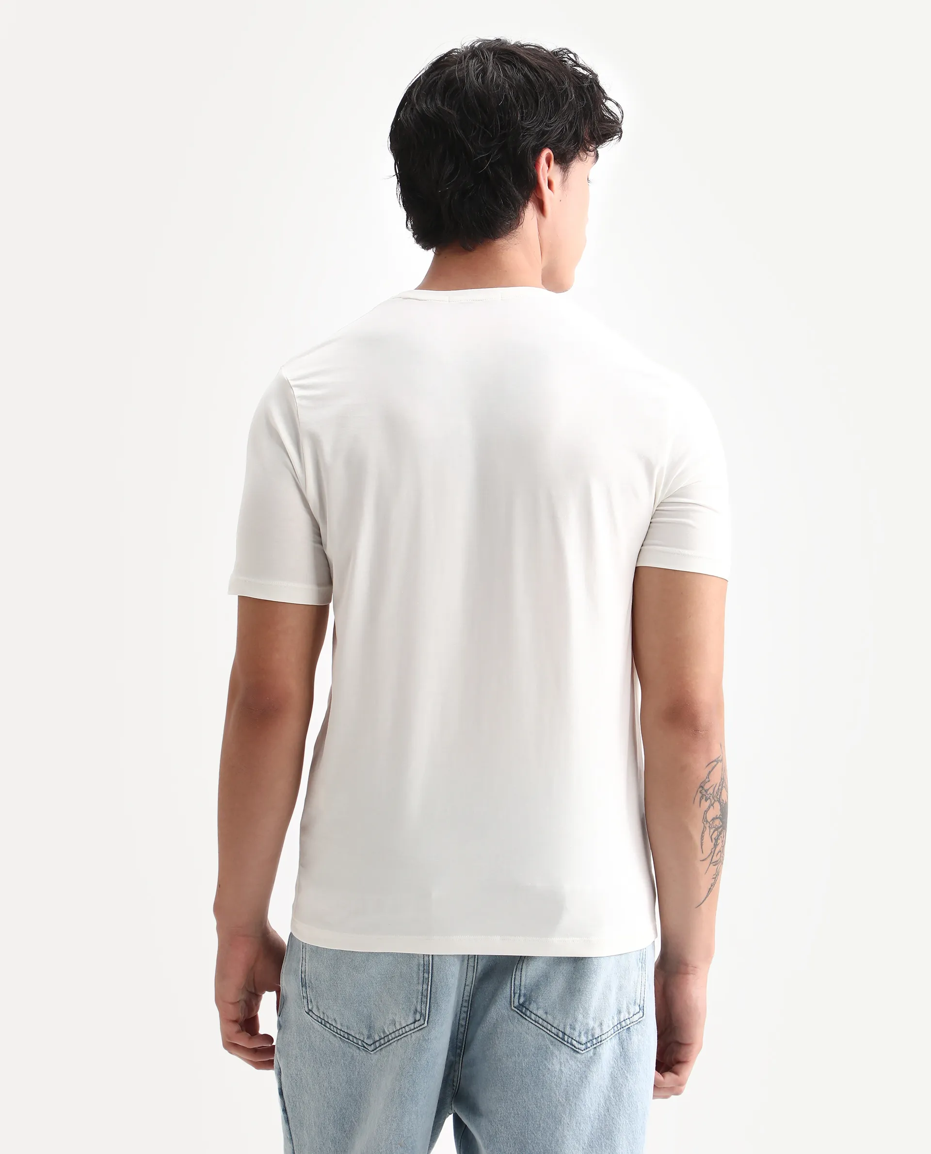 Rare Rabbit Men's Zima Off White Cotton Blend Graphic Print Regular Fit Half Sleeve Crew Neck T-Shirt - Image 7