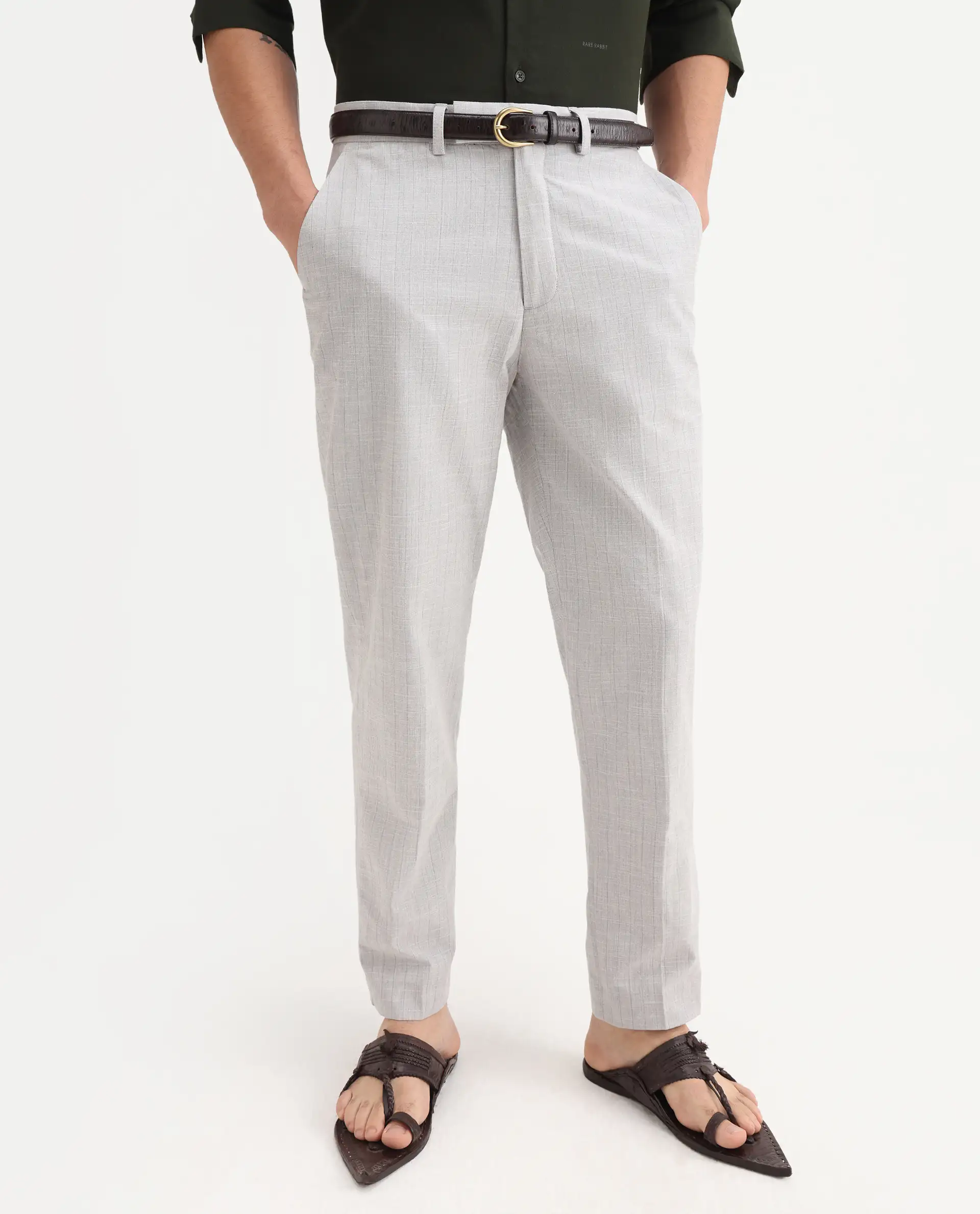 Rare Rabbit Men's Zimba Grey Polyester Blend Striped Print Straight Fit Trouser - Image 2