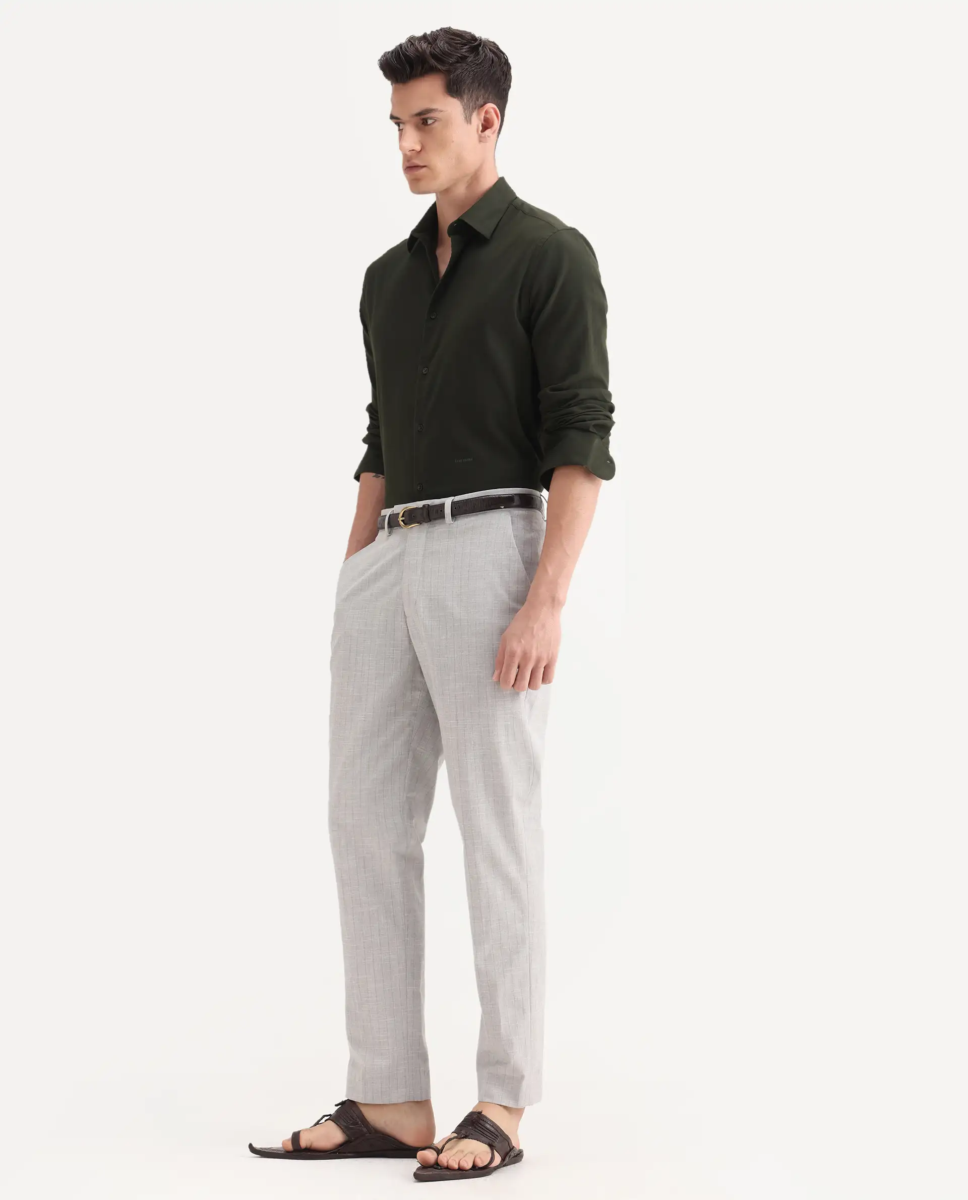 Rare Rabbit Men's Zimba Grey Polyester Blend Striped Print Straight Fit Trouser - Image 4