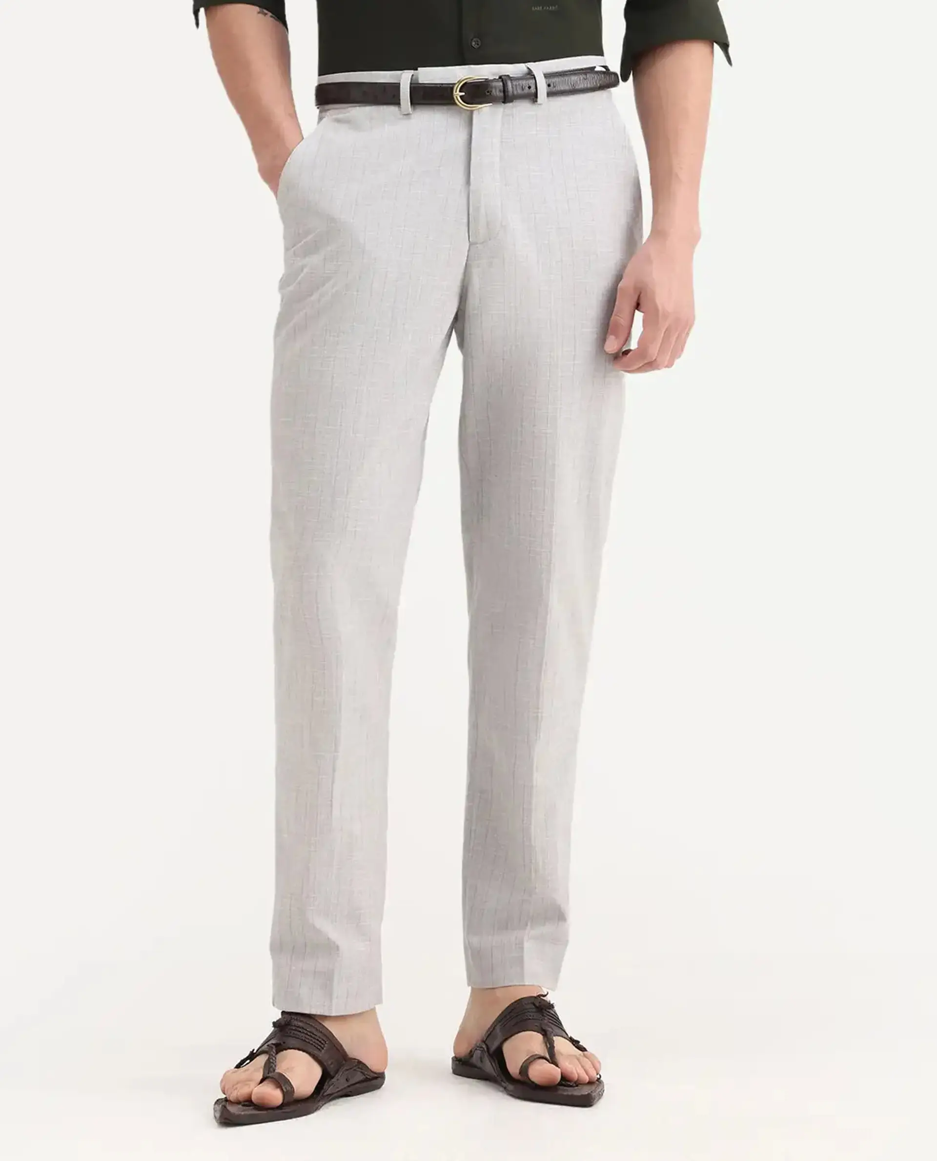 Rare Rabbit Men's Zimba Grey Polyester Blend Striped Print Straight Fit Trouser - Image 9
