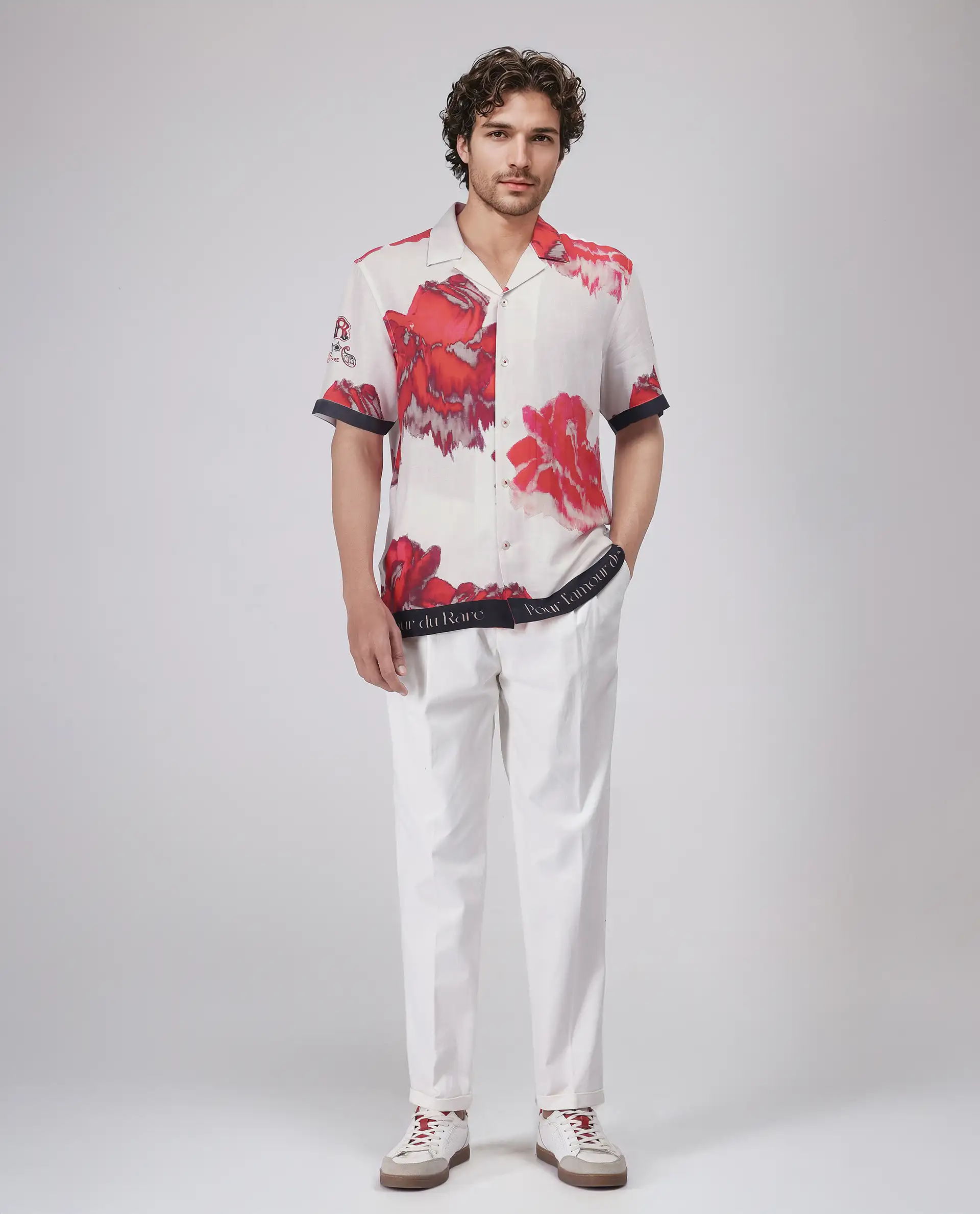 Rare Rabbit Men's Zime Beige Viscose Floral Print Boxy Fit Half Sleeve Cuban Collar Shirt - Image 2