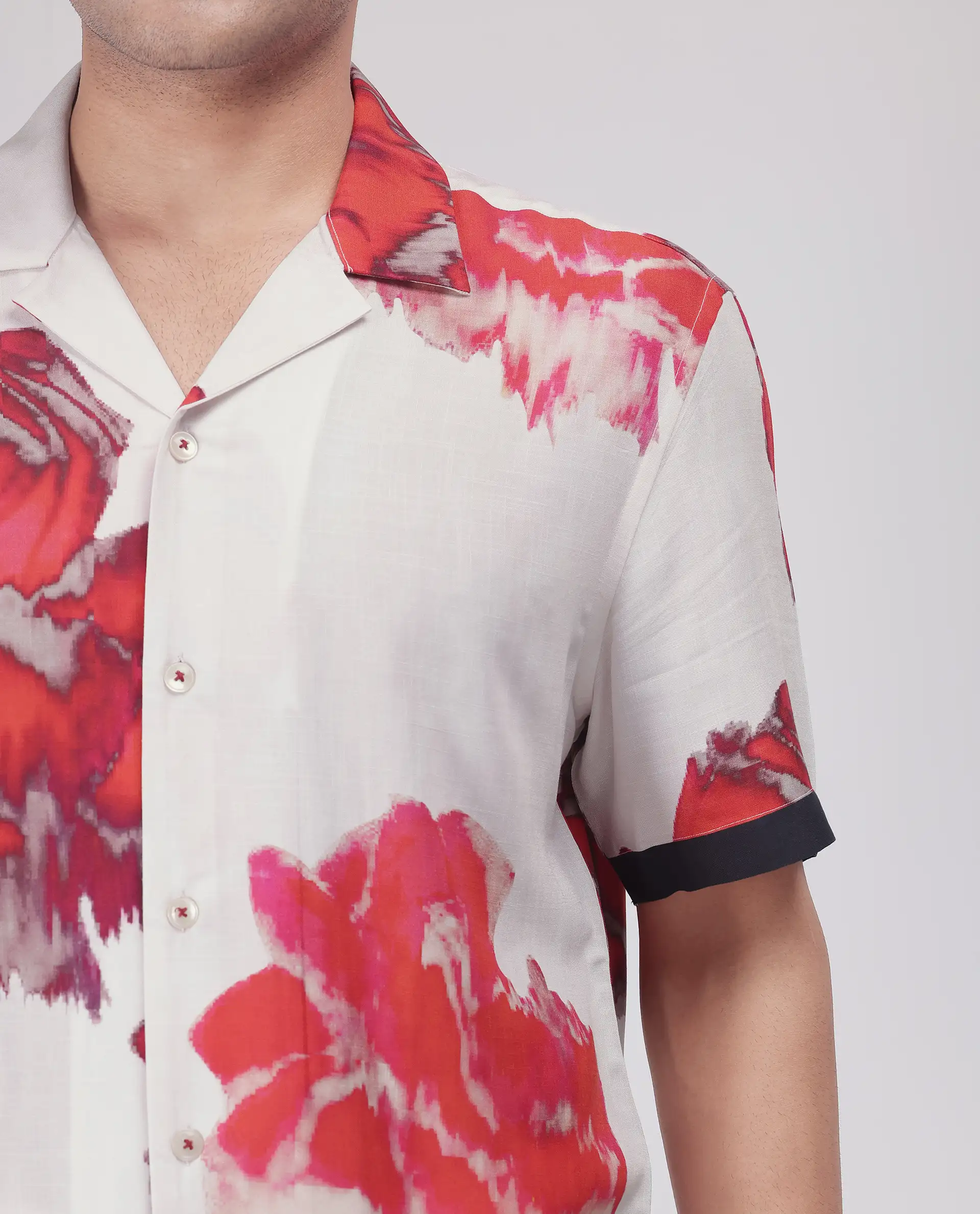 Rare Rabbit Men's Zime Beige Viscose Floral Print Boxy Fit Half Sleeve Cuban Collar Shirt - Image 3