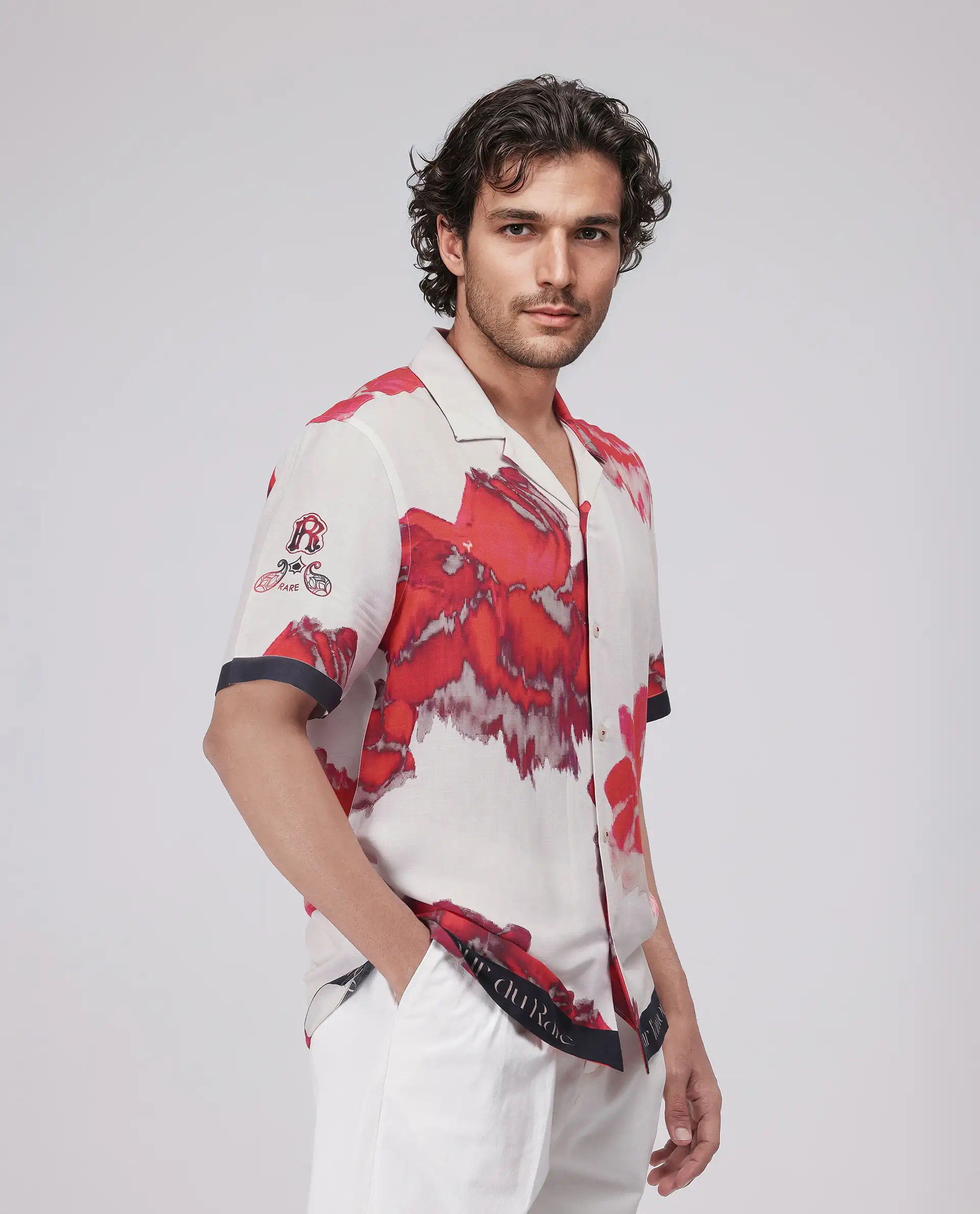 Rare Rabbit Men's Zime Beige Viscose Floral Print Boxy Fit Half Sleeve Cuban Collar Shirt - Image 6