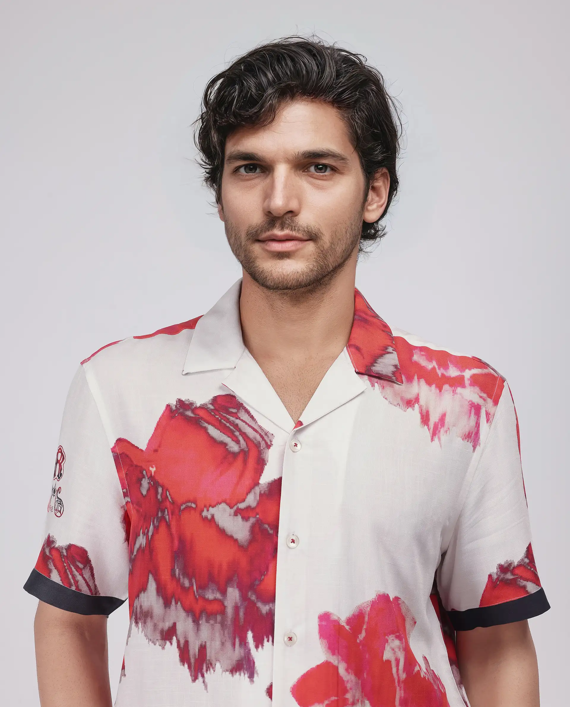 Rare Rabbit Men's Zime Beige Viscose Floral Print Boxy Fit Half Sleeve Cuban Collar Shirt - Image 7