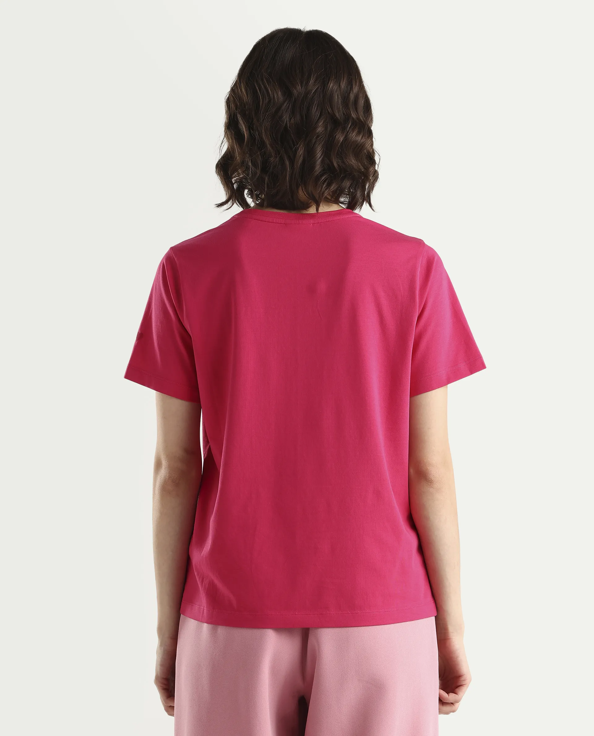 Rareism Women's Zin Dark Pink Cotton Blend Half Sleeve Relaxed Fit Plain T-Shirt - Image 7