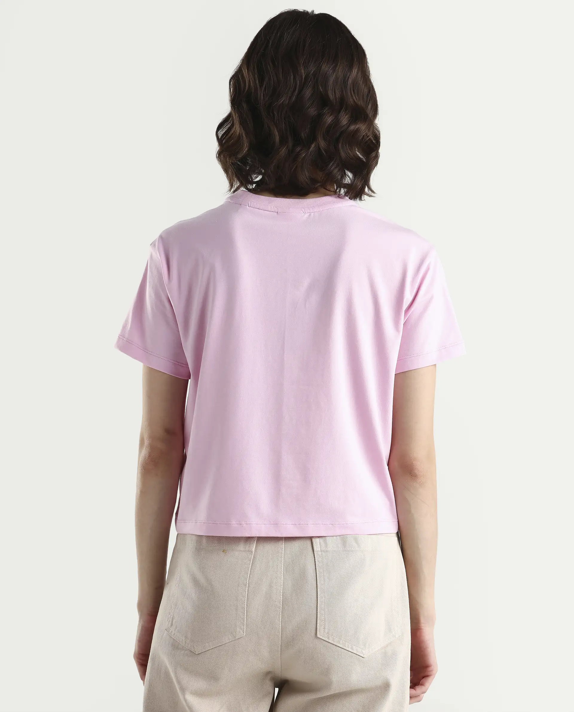 Rareism Women's Zinc Pink Cotton Blend Half Sleeve Relaxed Fit Printed T-Shirt - Image 7