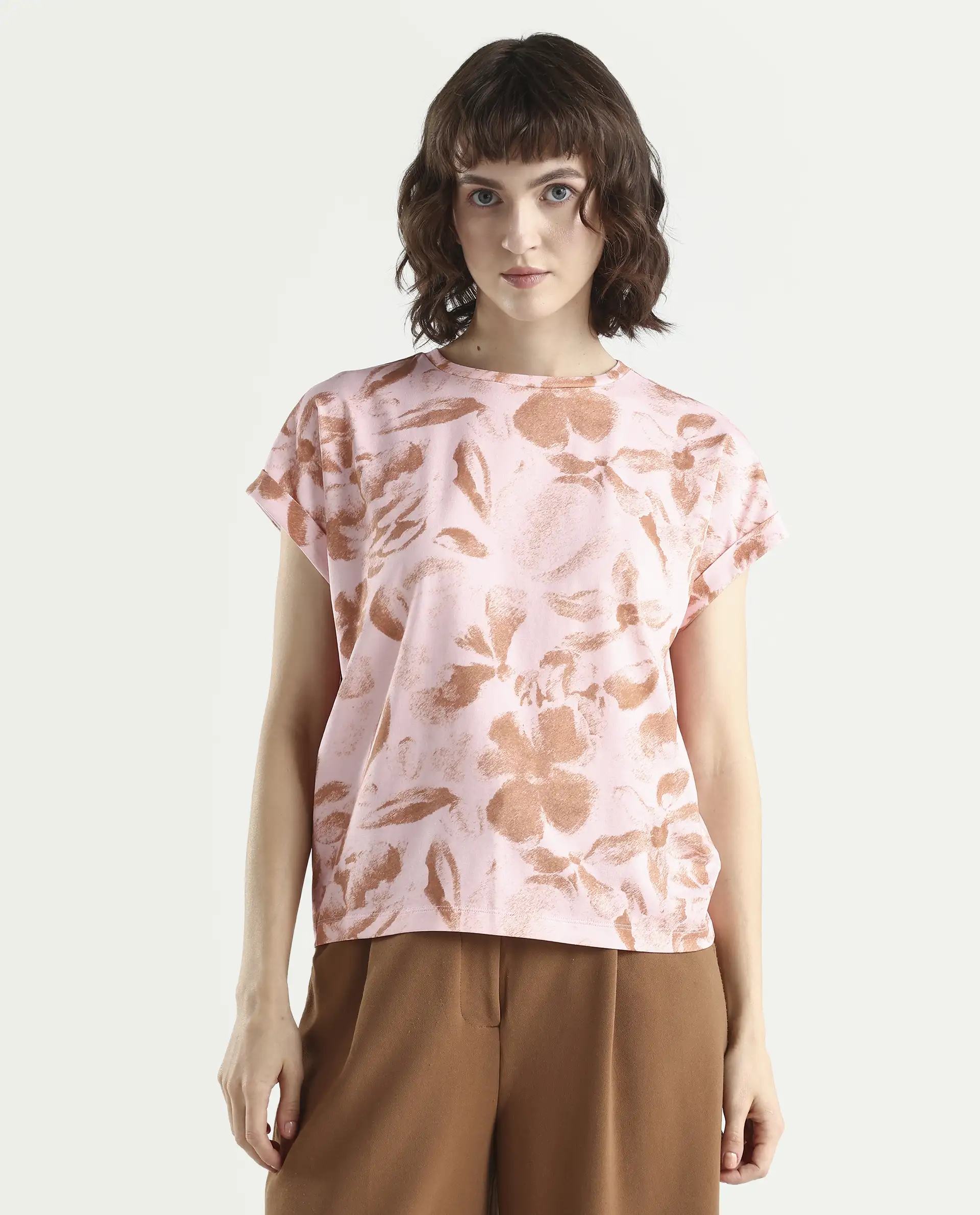 Rareism Women's Zine Light Multi Cotton Blend Half Sleeve Relaxed Fit Printed T-Shirt - Image 3
