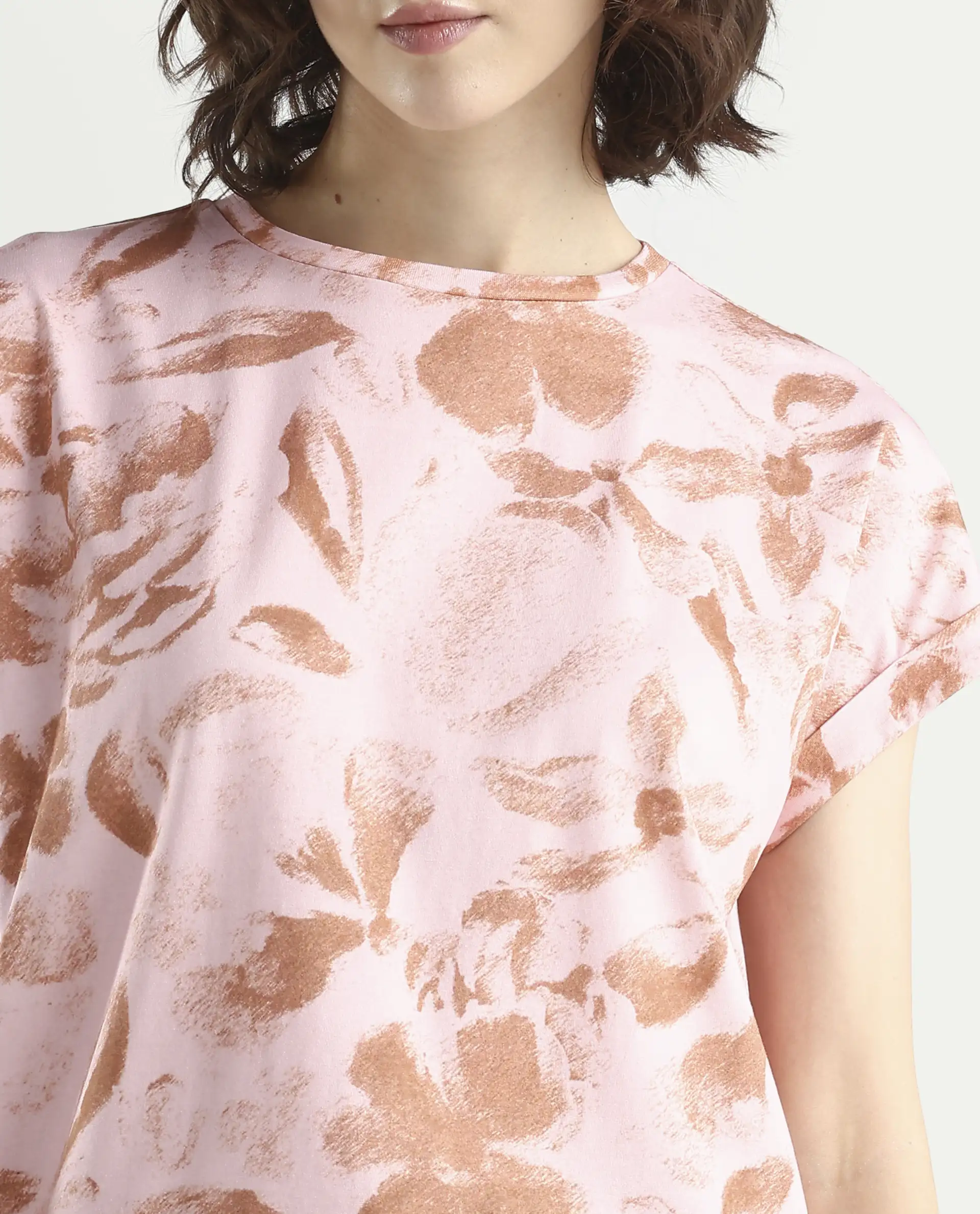Rareism Women's Zine Light Multi Cotton Blend Half Sleeve Relaxed Fit Printed T-Shirt - Image 4