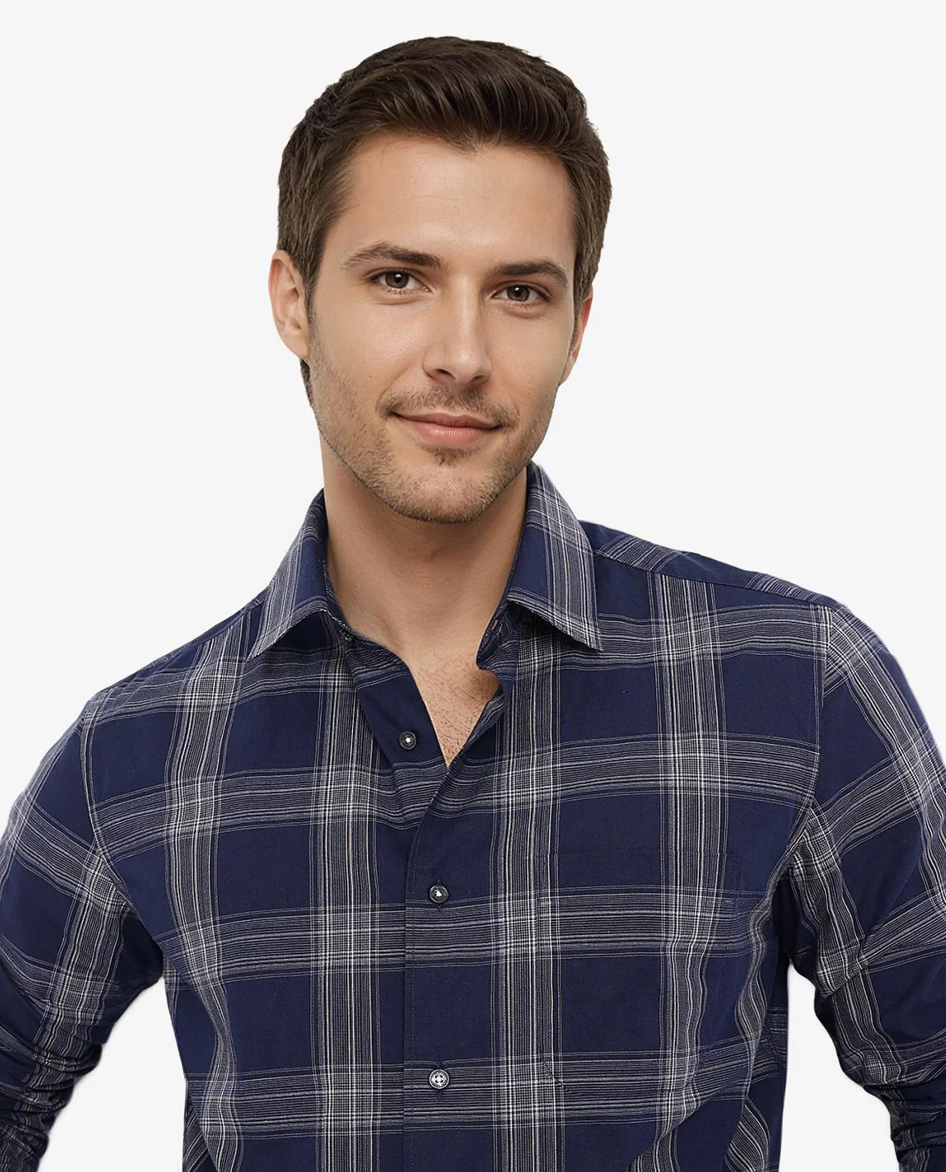 Rare Rabbit Men's Zinga Navy Cotton Checked Print Regular Fit Full Sleeve Collared Shirt - Image 2