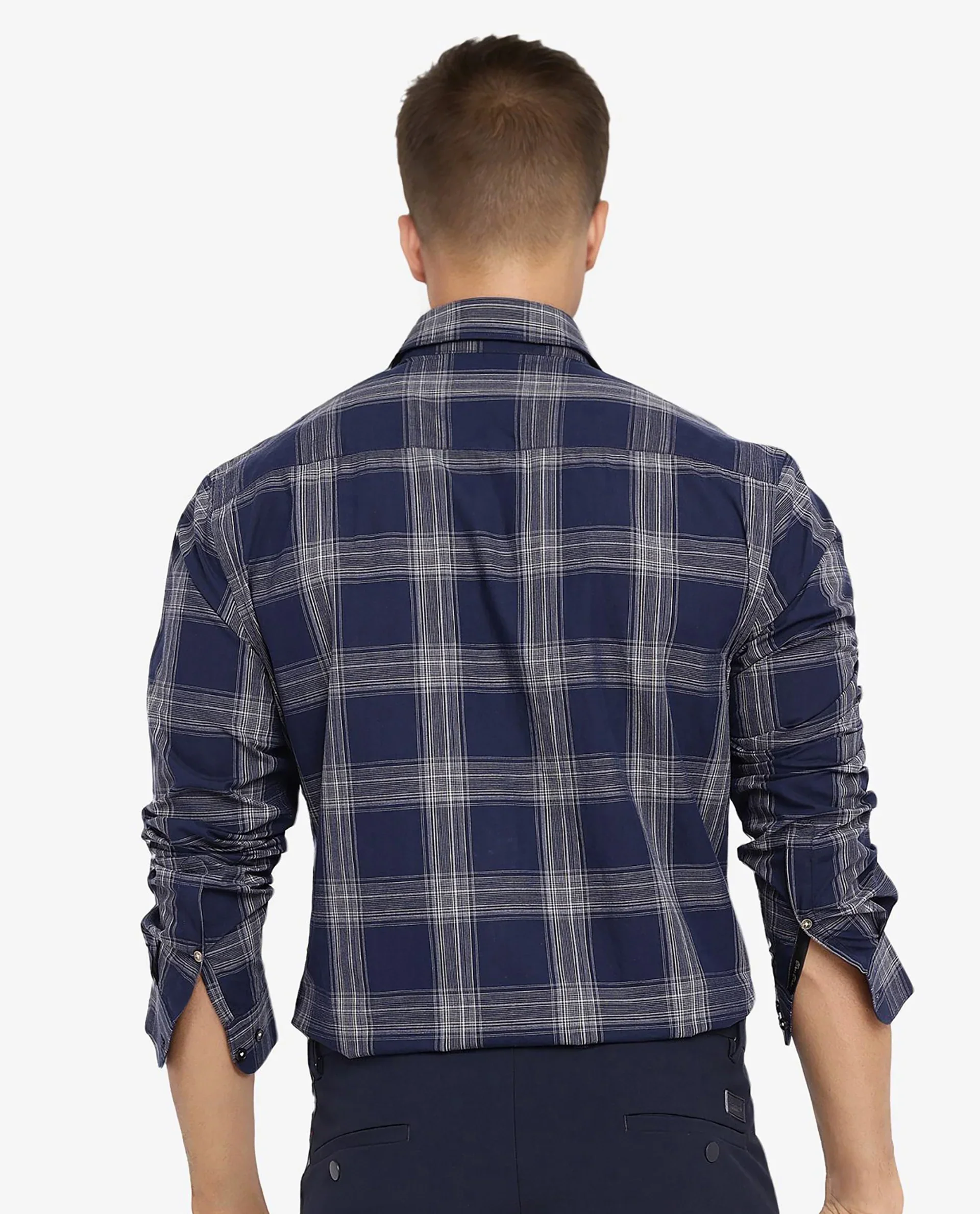 Rare Rabbit Men's Zinga Navy Cotton Checked Print Regular Fit Full Sleeve Collared Shirt - Image 4