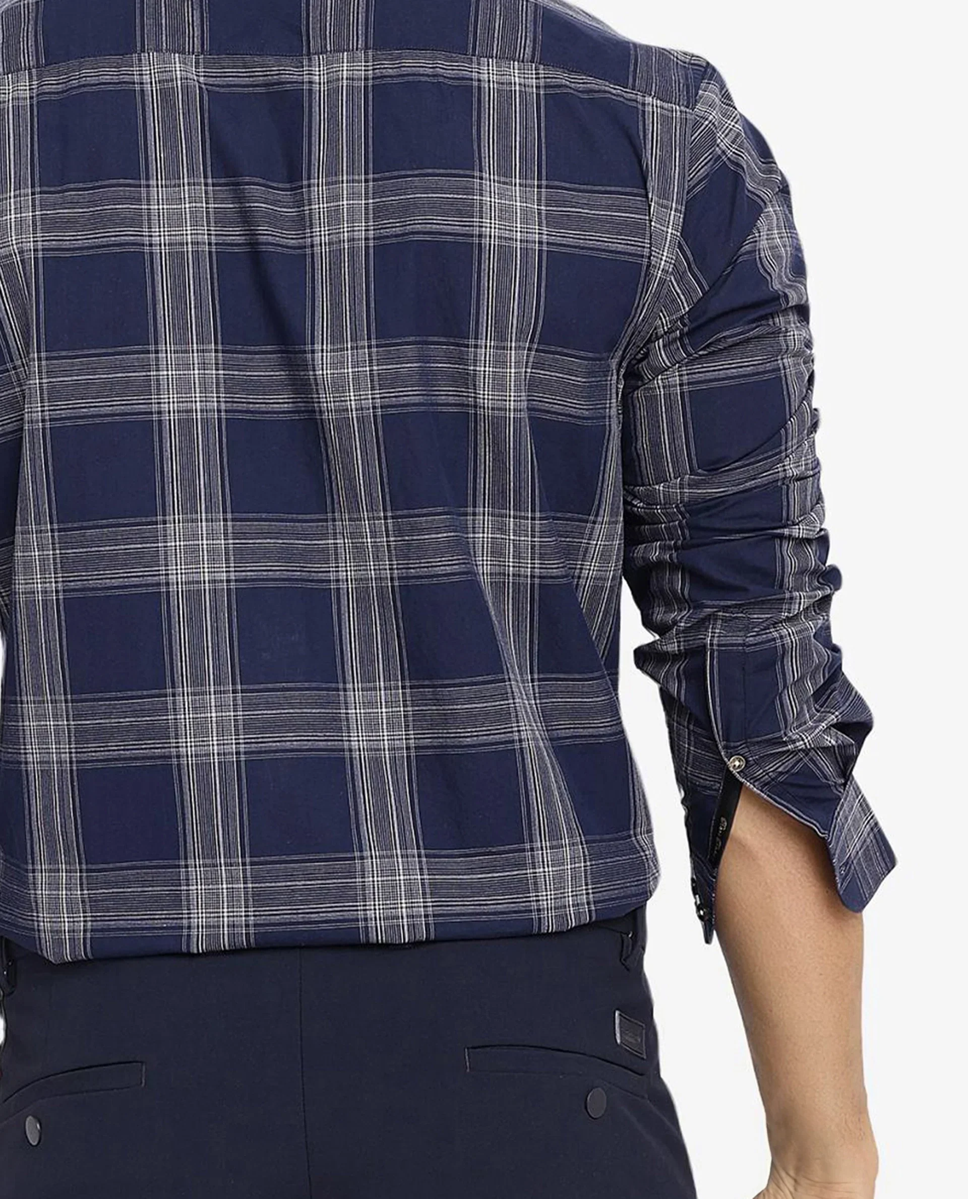 Rare Rabbit Men's Zinga Navy Cotton Checked Print Regular Fit Full Sleeve Collared Shirt - Image 9