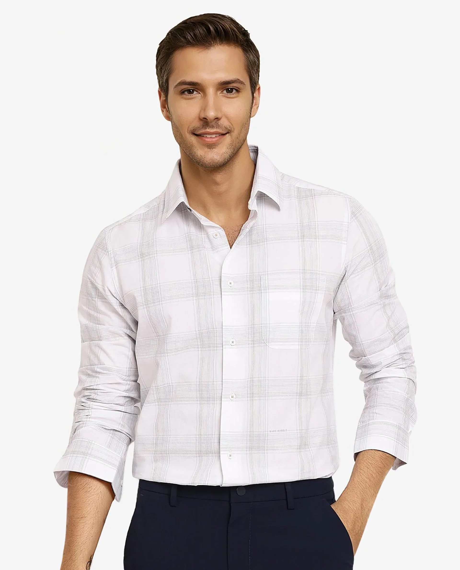 Rare Rabbit Men's Zinga White Cotton Checked Print Regular Fit Full Sleeve Collared Shirt - Image 2