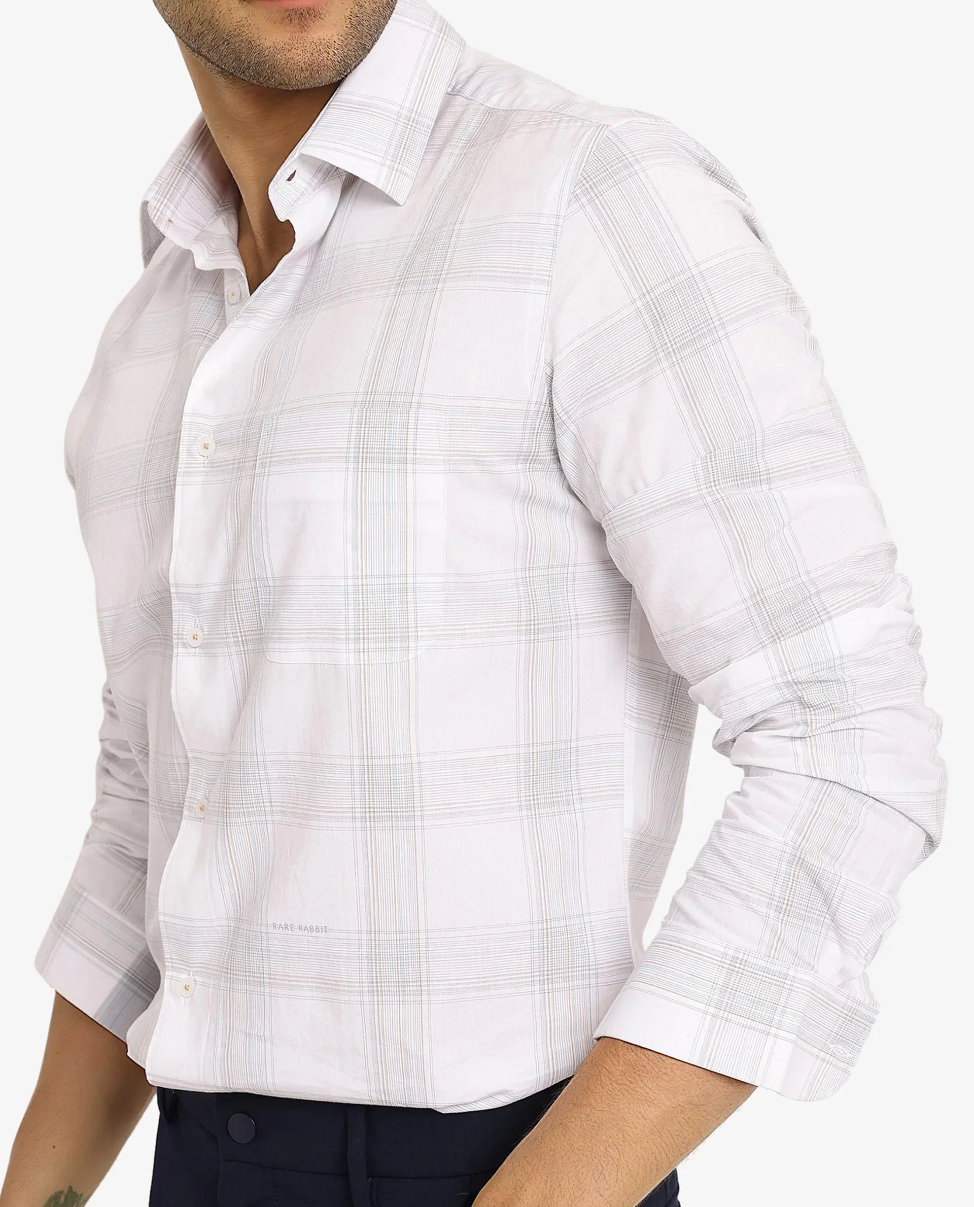 Rare Rabbit Men's Zinga White Cotton Checked Print Regular Fit Full Sleeve Collared Shirt - Image 5