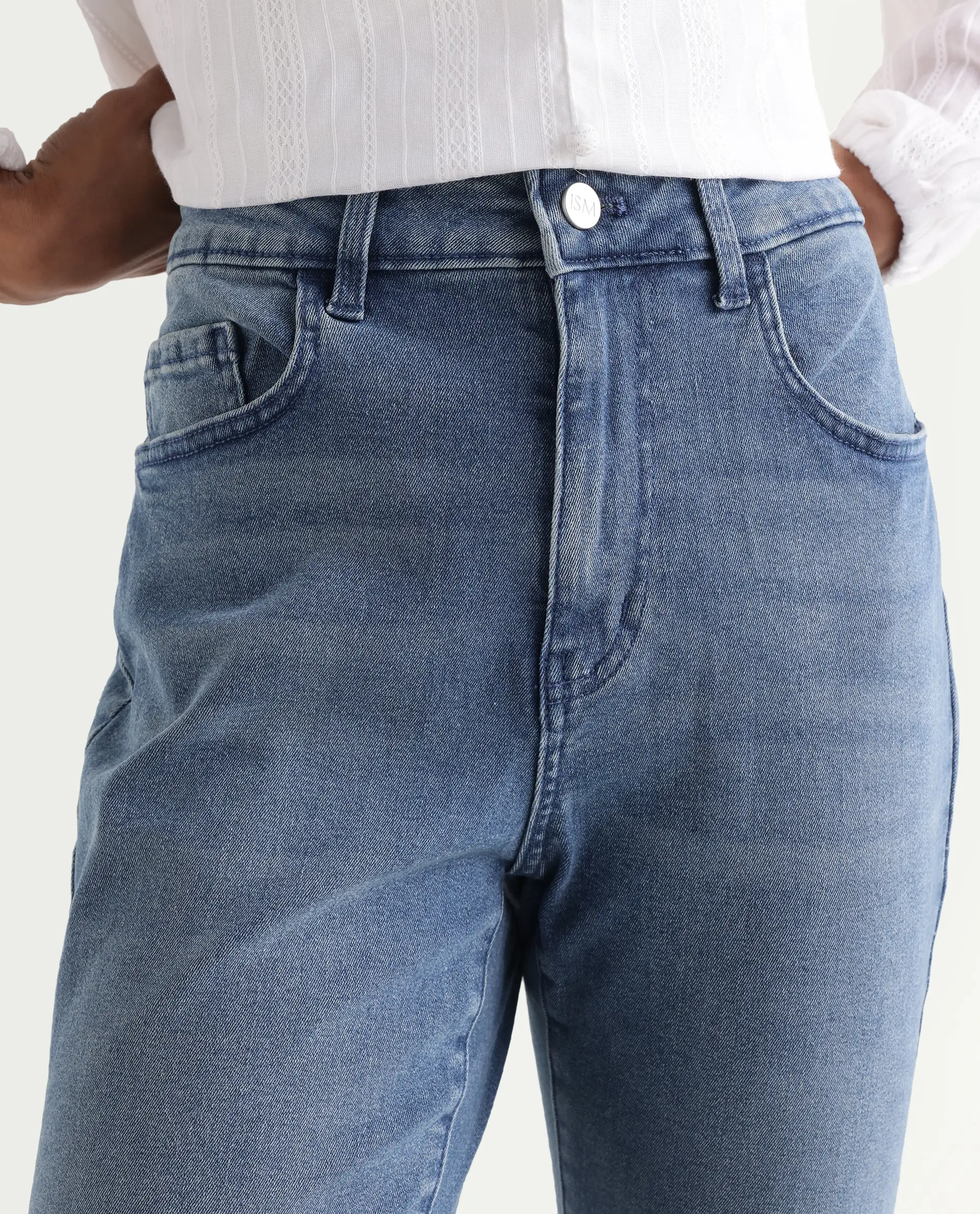 Rareism Women's Zinga Blue Cotton Blend Plain Ankle Length Skinny Fit Jeans - Image 3