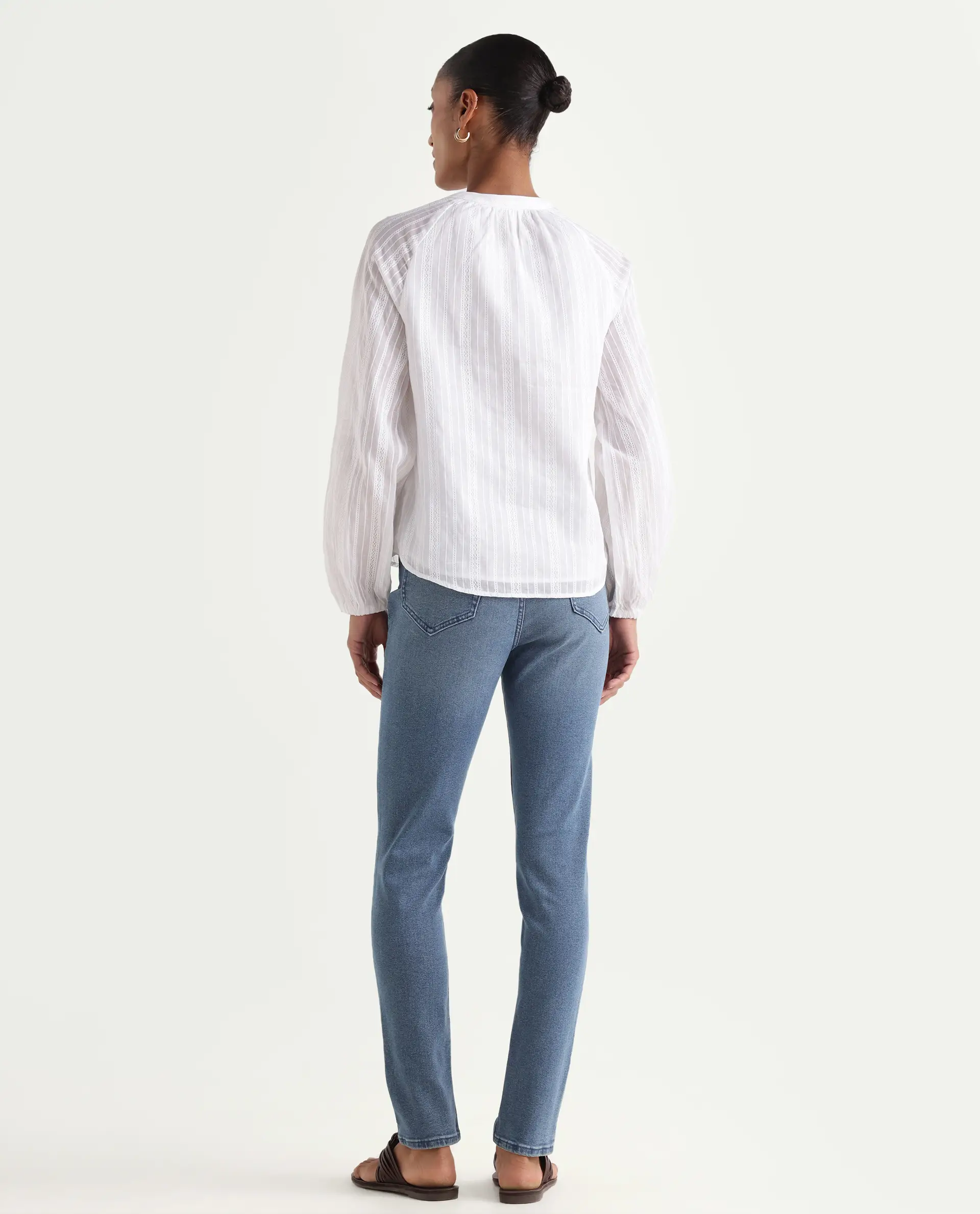 Rareism Women's Zinga Blue Cotton Blend Plain Ankle Length Skinny Fit Jeans - Image 6