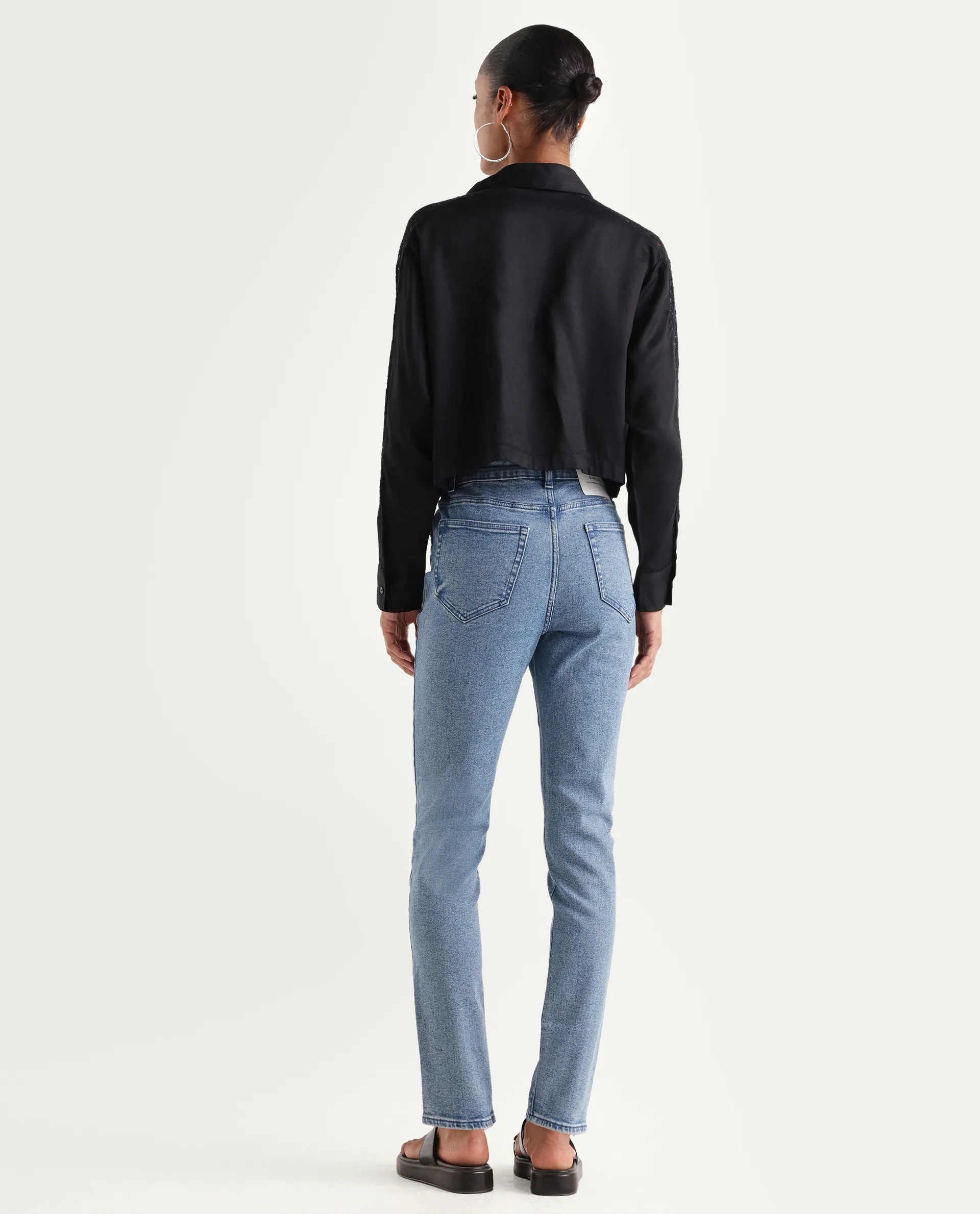 Rareism Women's Zingo Light Blue Cotton Blend Plain Ankle Length Skinny Fit Jeans - Image 7