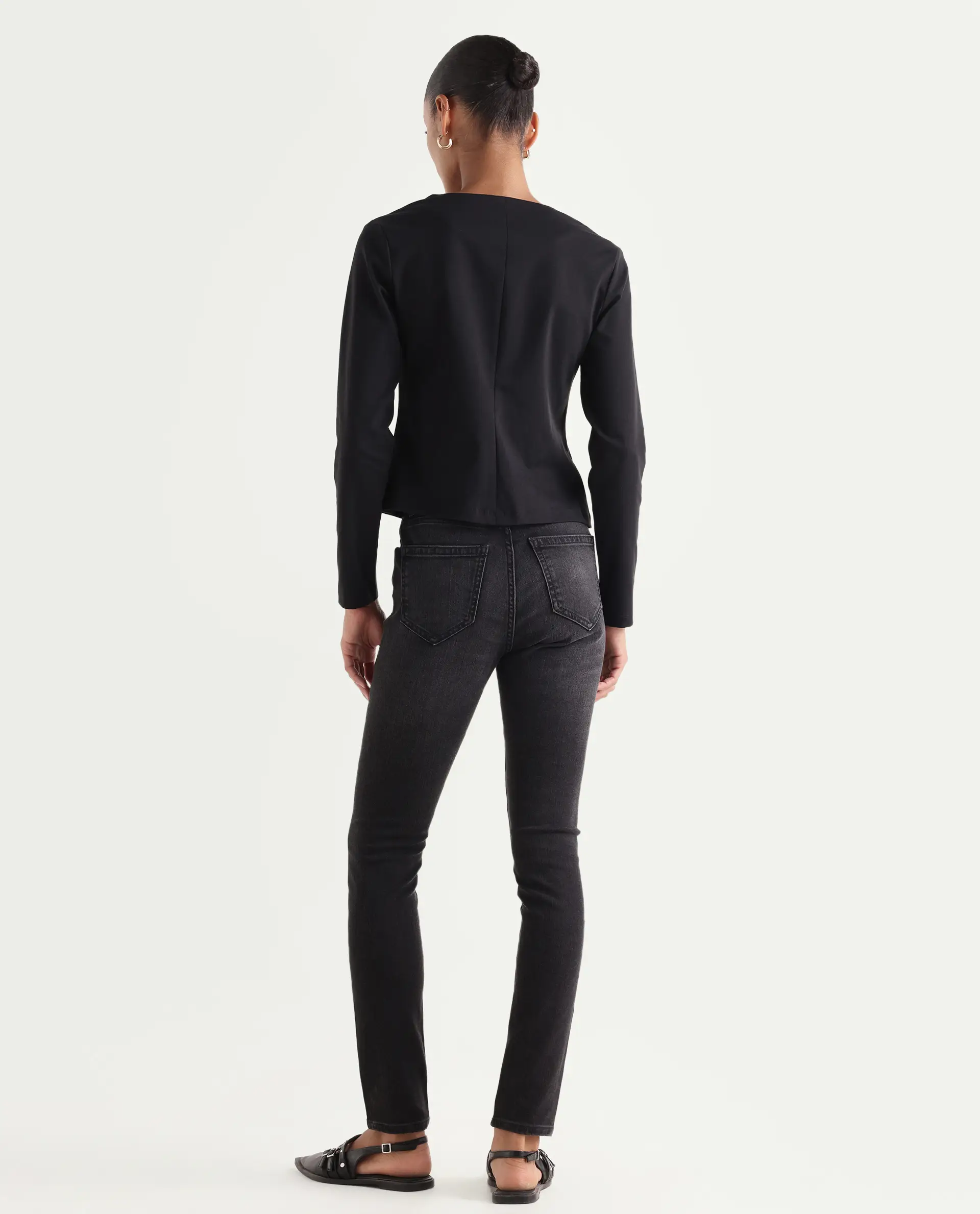 Rareism Women's Zingy Black Cotton Blend Plain Ankle Length Sleek Skinny Fit Jeans - Image 6