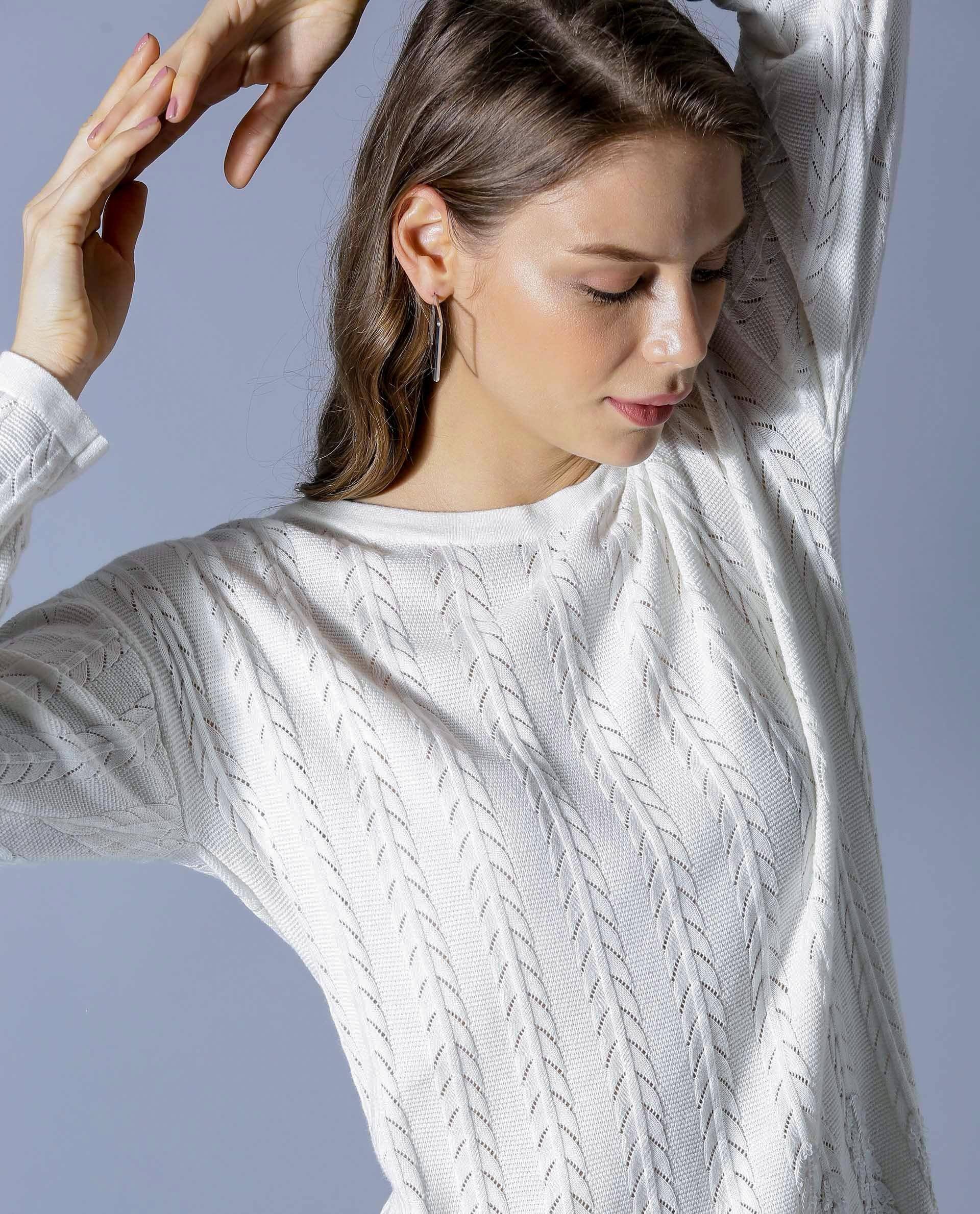 Rareism Women Zinnia 1 White Sweater Full Sleeves - Image 2