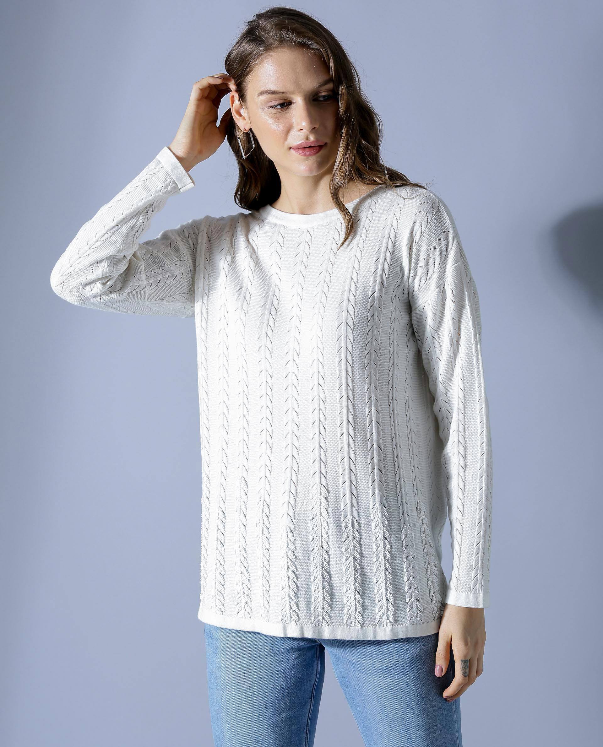 Rareism Women Zinnia 1 White Sweater Full Sleeves - Image 3