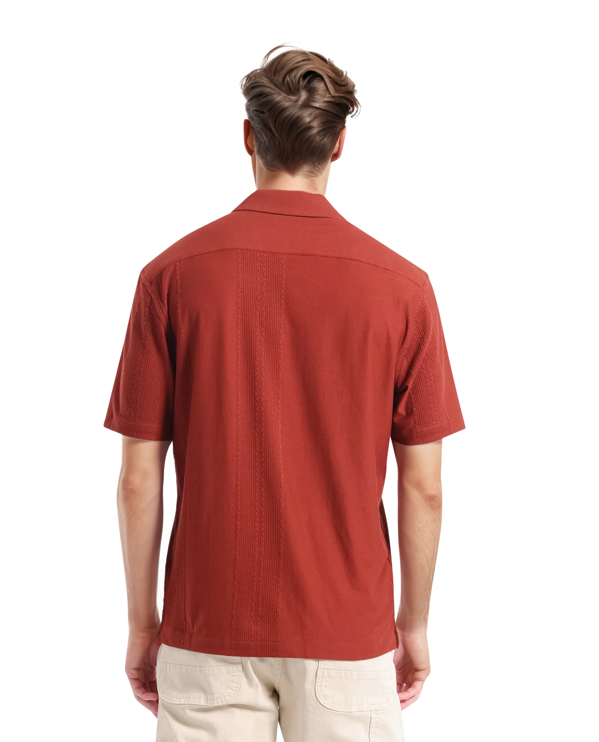 Rare Rabbit Men's Zino Brown Cotton Plain Boxy Fit Half Sleeve Cuban Collar Shirt - Image 4