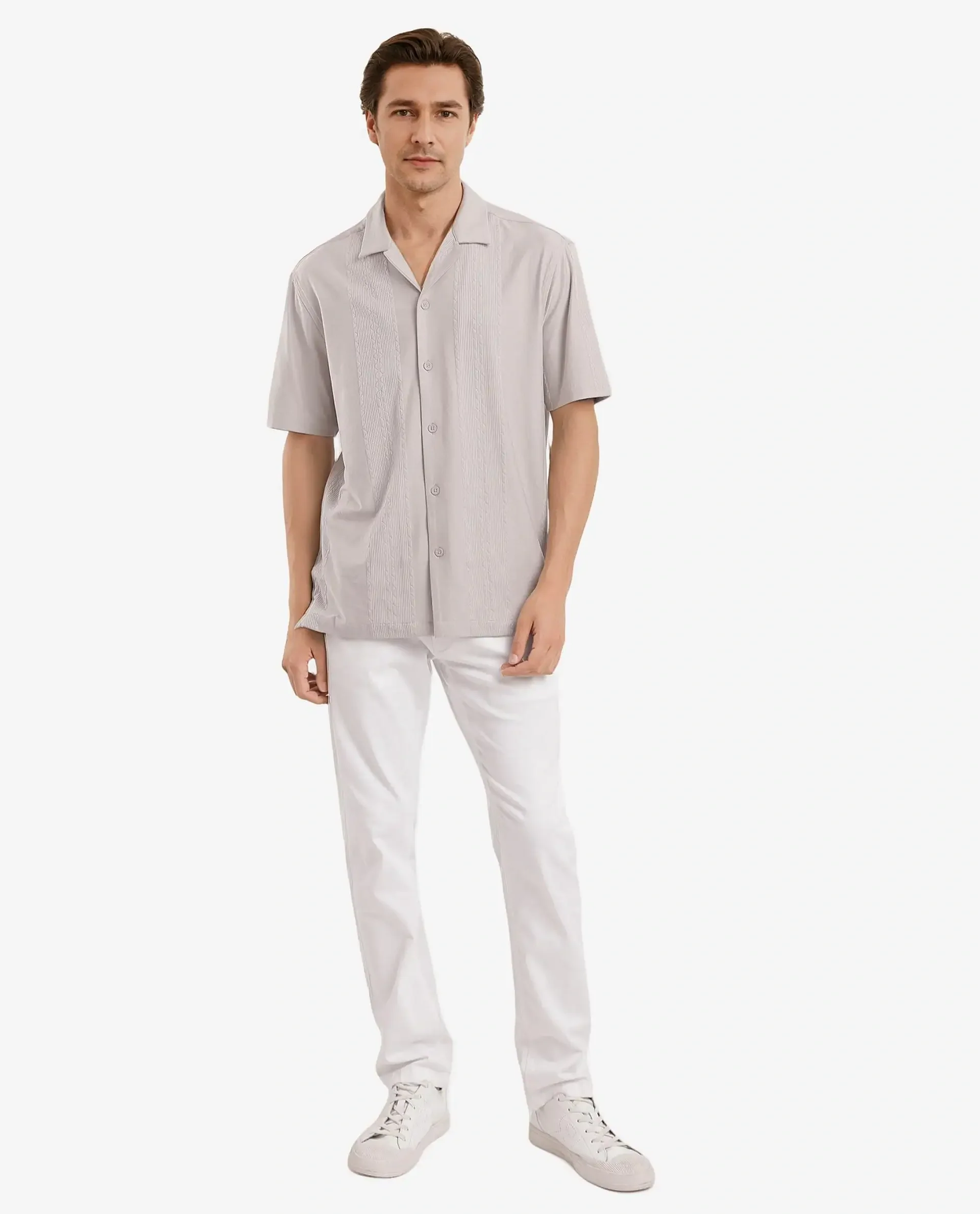 Rare Rabbit Men's Zino Light Beige Cotton Plain Boxy Fit Half Sleeve Cuban Collar Shirt - Image 2