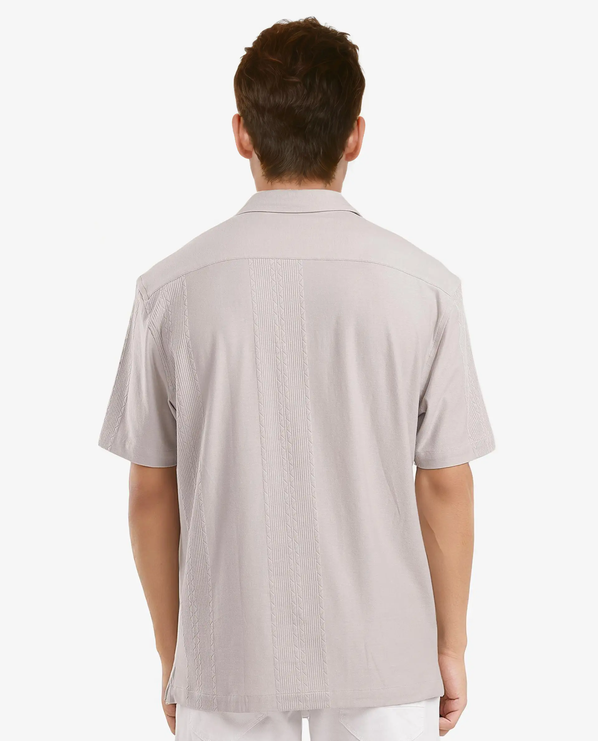 Rare Rabbit Men's Zino Light Beige Cotton Plain Boxy Fit Half Sleeve Cuban Collar Shirt - Image 4