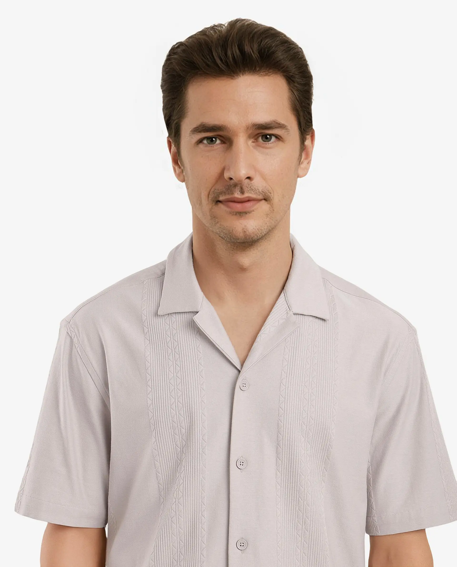 Rare Rabbit Men's Zino Light Beige Cotton Plain Boxy Fit Half Sleeve Cuban Collar Shirt - Image 7