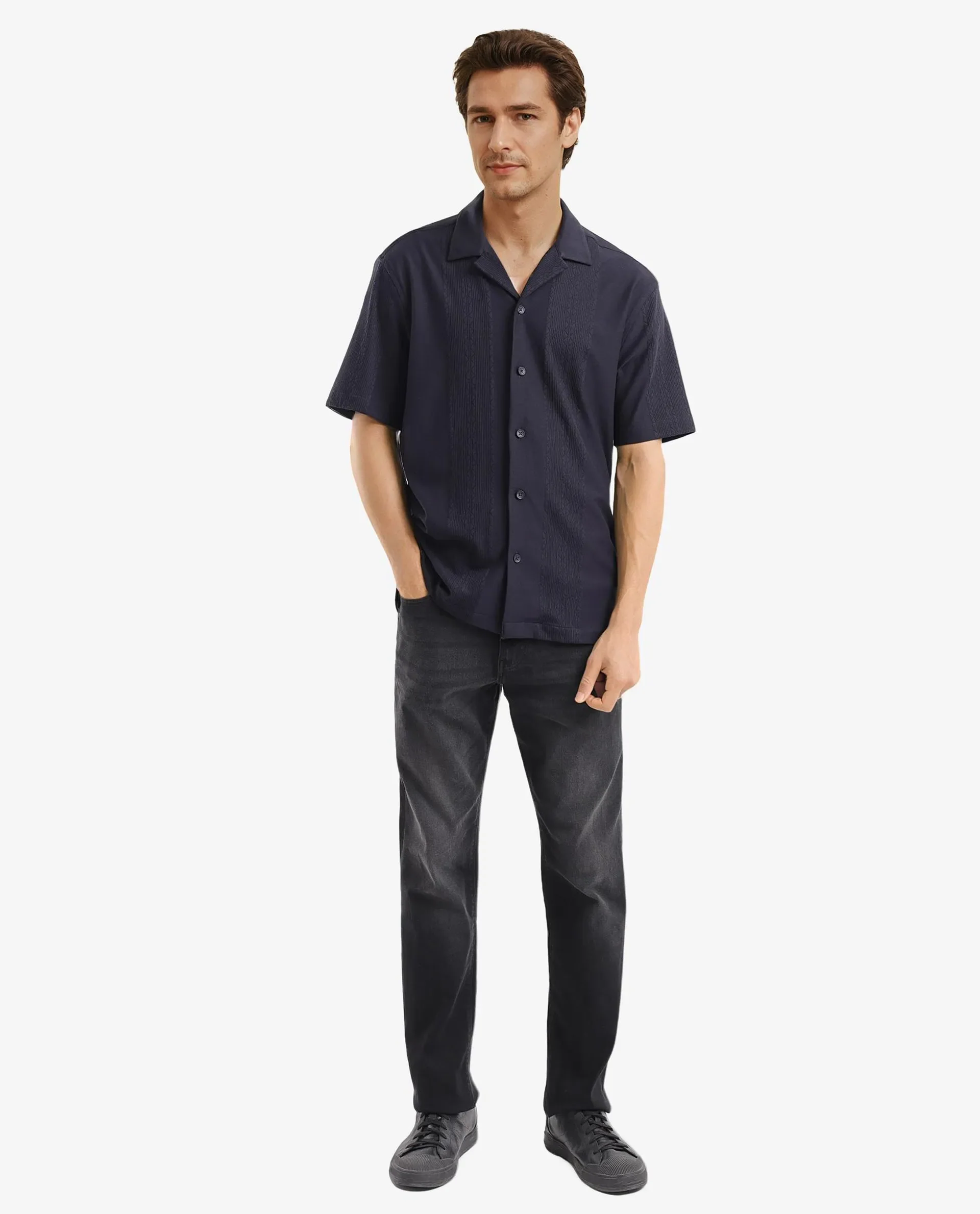 Rare Rabbit Men's Cotton Plain Boxy Fit Half Sleeve Cuban Collar Shirt - Image 2