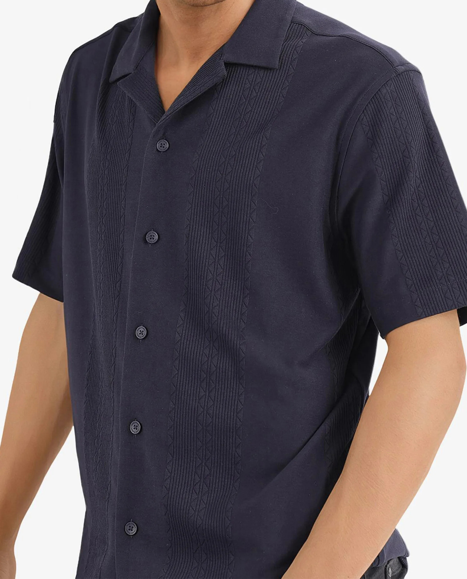 Rare Rabbit Men's Cotton Plain Boxy Fit Half Sleeve Cuban Collar Shirt - Image 3
