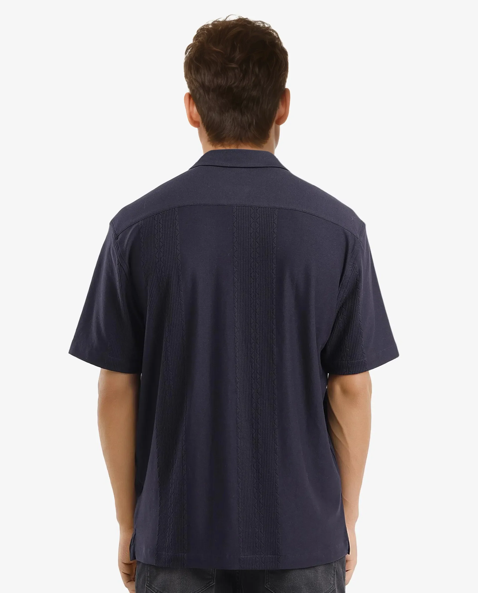 Rare Rabbit Men's Cotton Plain Boxy Fit Half Sleeve Cuban Collar Shirt - Image 4