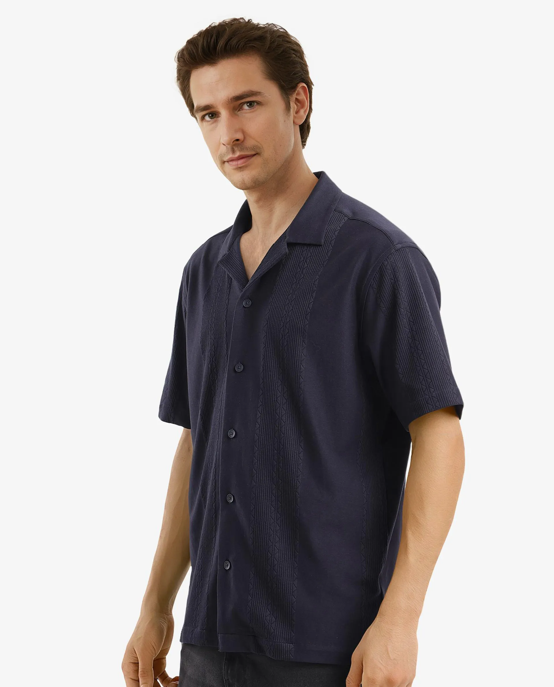 Rare Rabbit Men's Cotton Plain Boxy Fit Half Sleeve Cuban Collar Shirt - Image 5