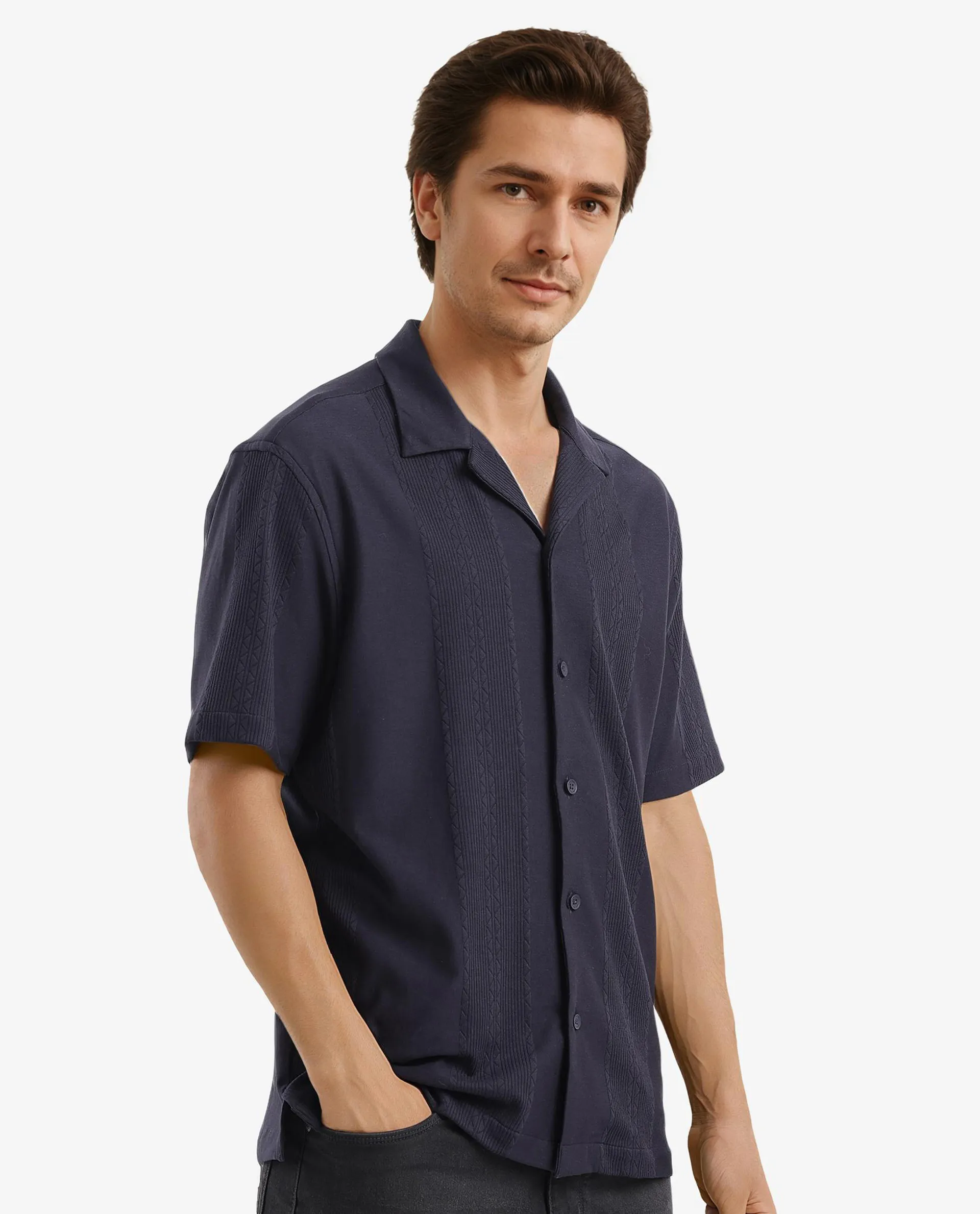 Rare Rabbit Men's Cotton Plain Boxy Fit Half Sleeve Cuban Collar Shirt - Image 6
