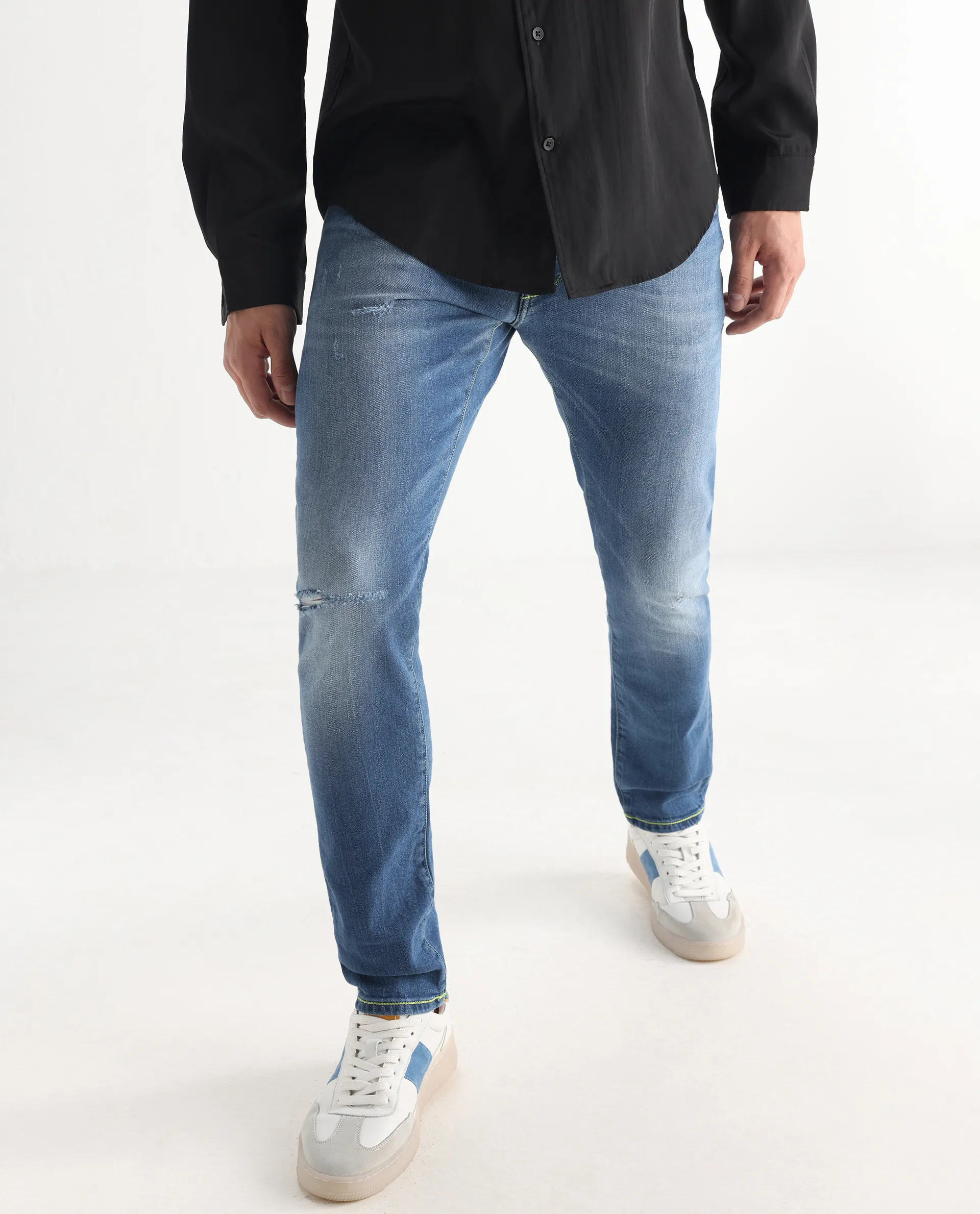 Rare Rabbit Men's Zinon Blue Cotton Blend Plain Hawk Slim Fit Jeans - Image 2