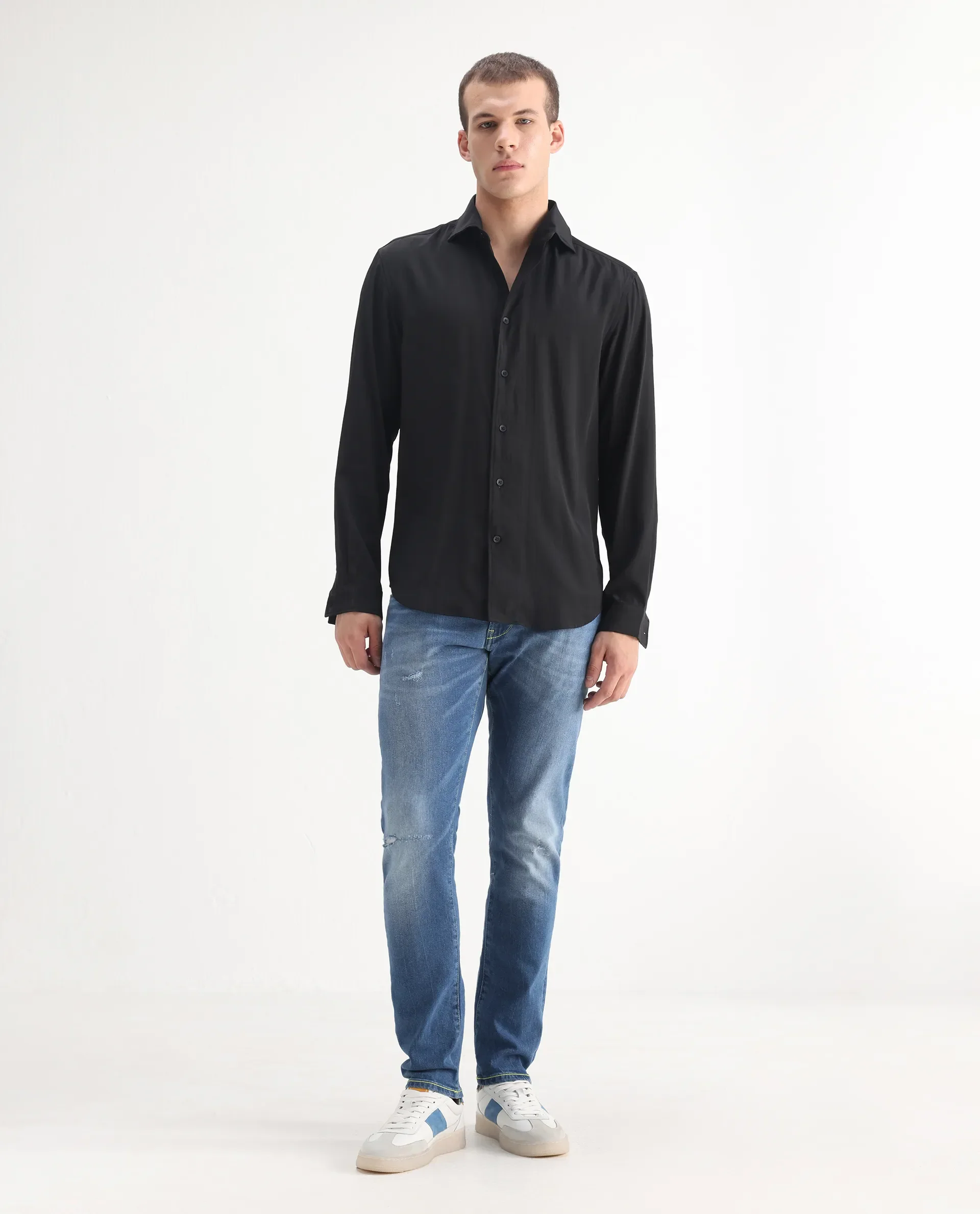 Rare Rabbit Men's Zinon Blue Cotton Blend Plain Hawk Slim Fit Jeans - Image 3
