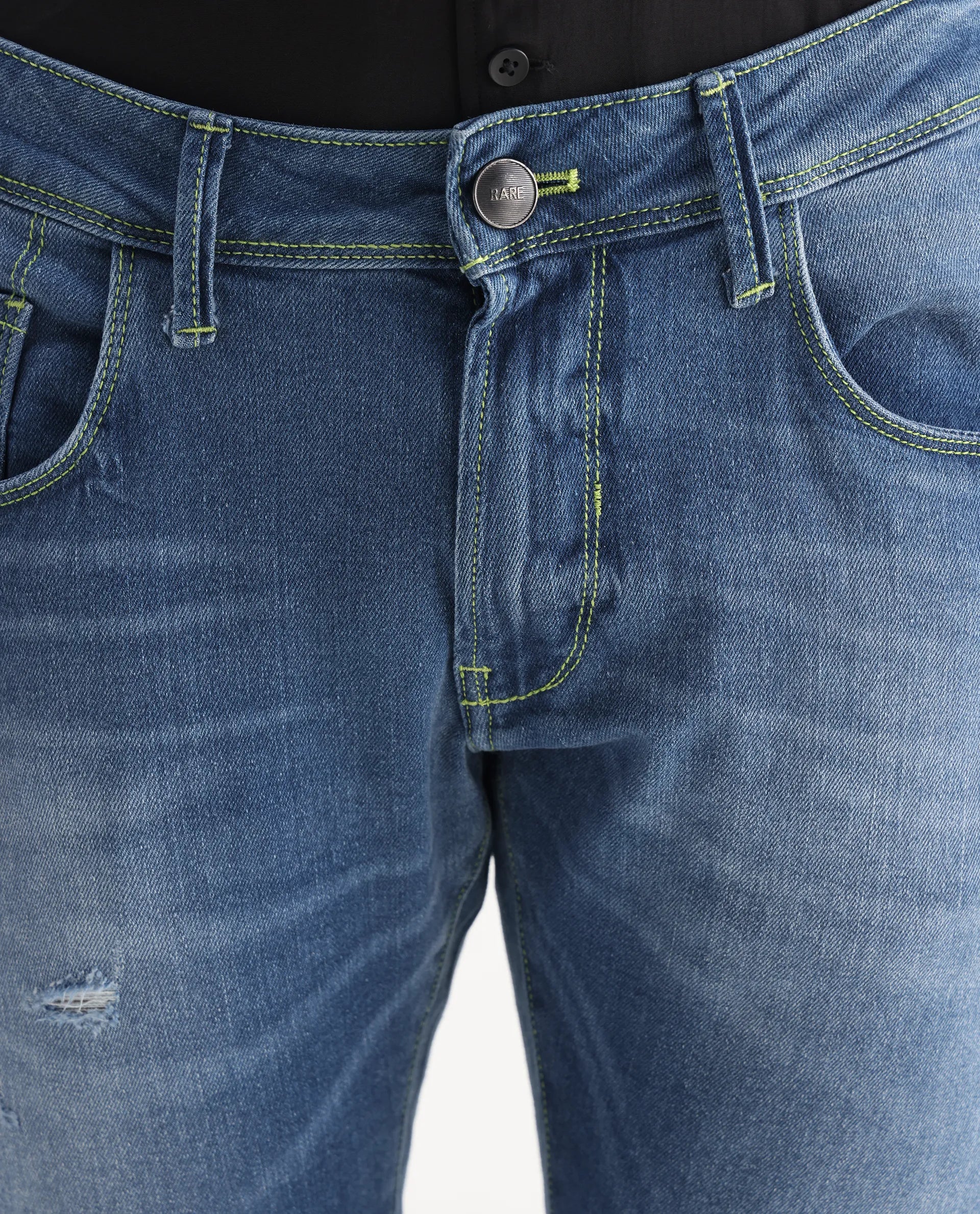 Rare Rabbit Men's Zinon Blue Cotton Blend Plain Hawk Slim Fit Jeans - Image 4
